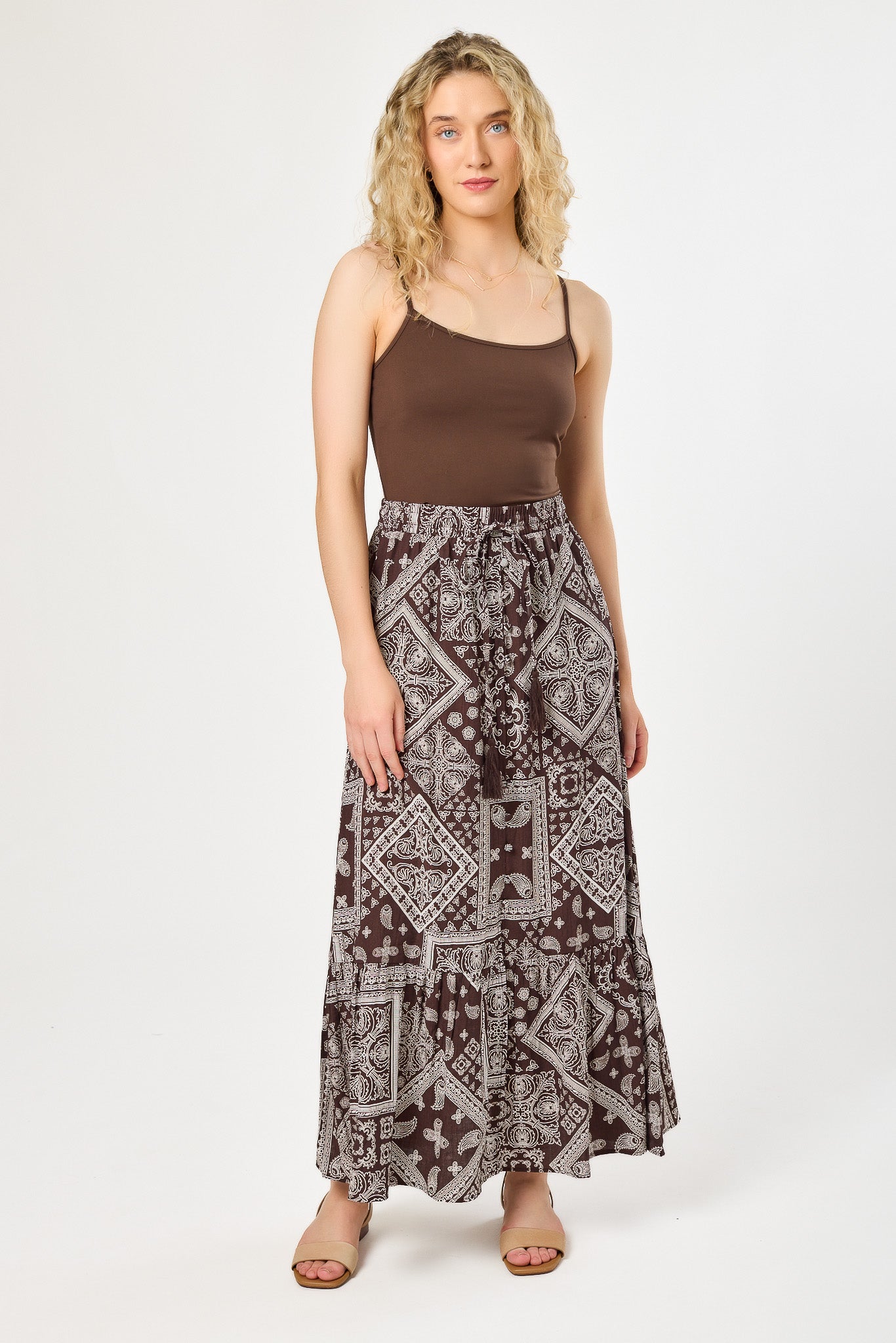 Bandana Print Gauze Maxi Skirt with Buttons