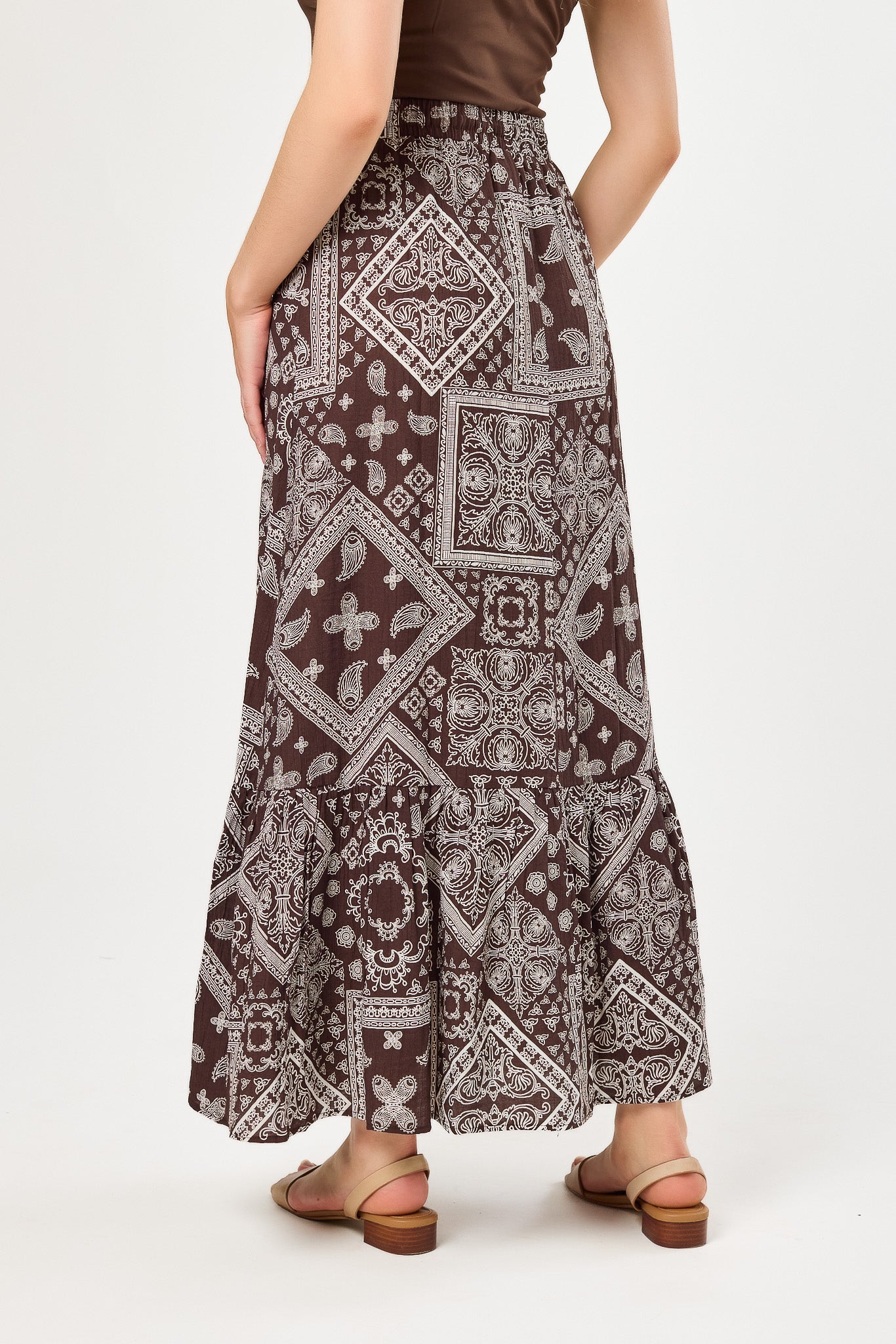 Bandana Print Gauze Maxi Skirt with Buttons