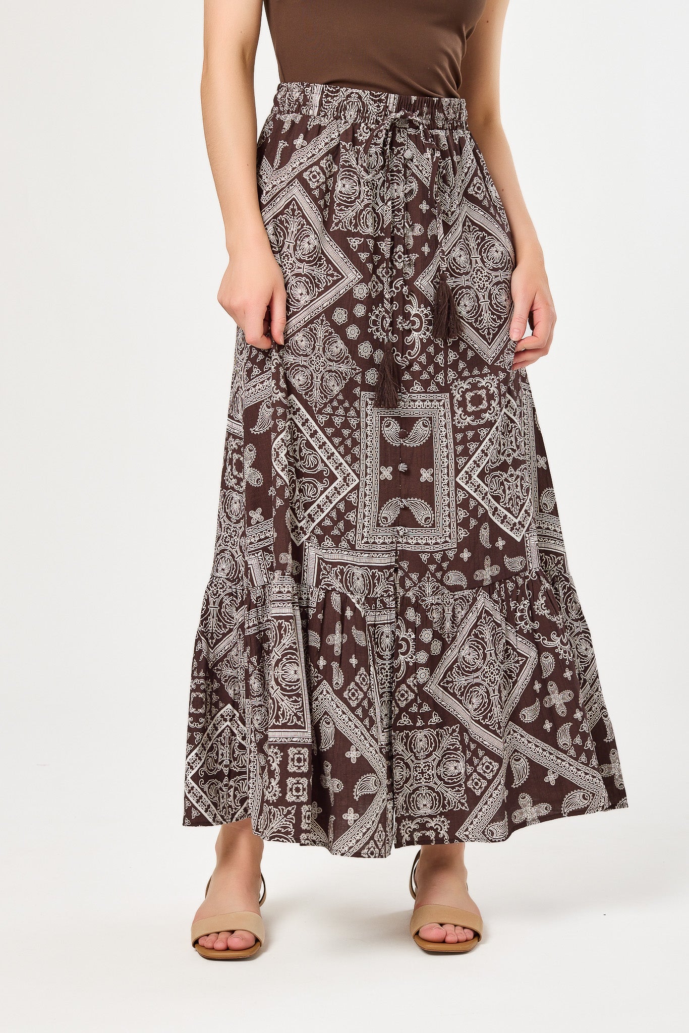 Bandana Print Gauze Maxi Skirt with Buttons