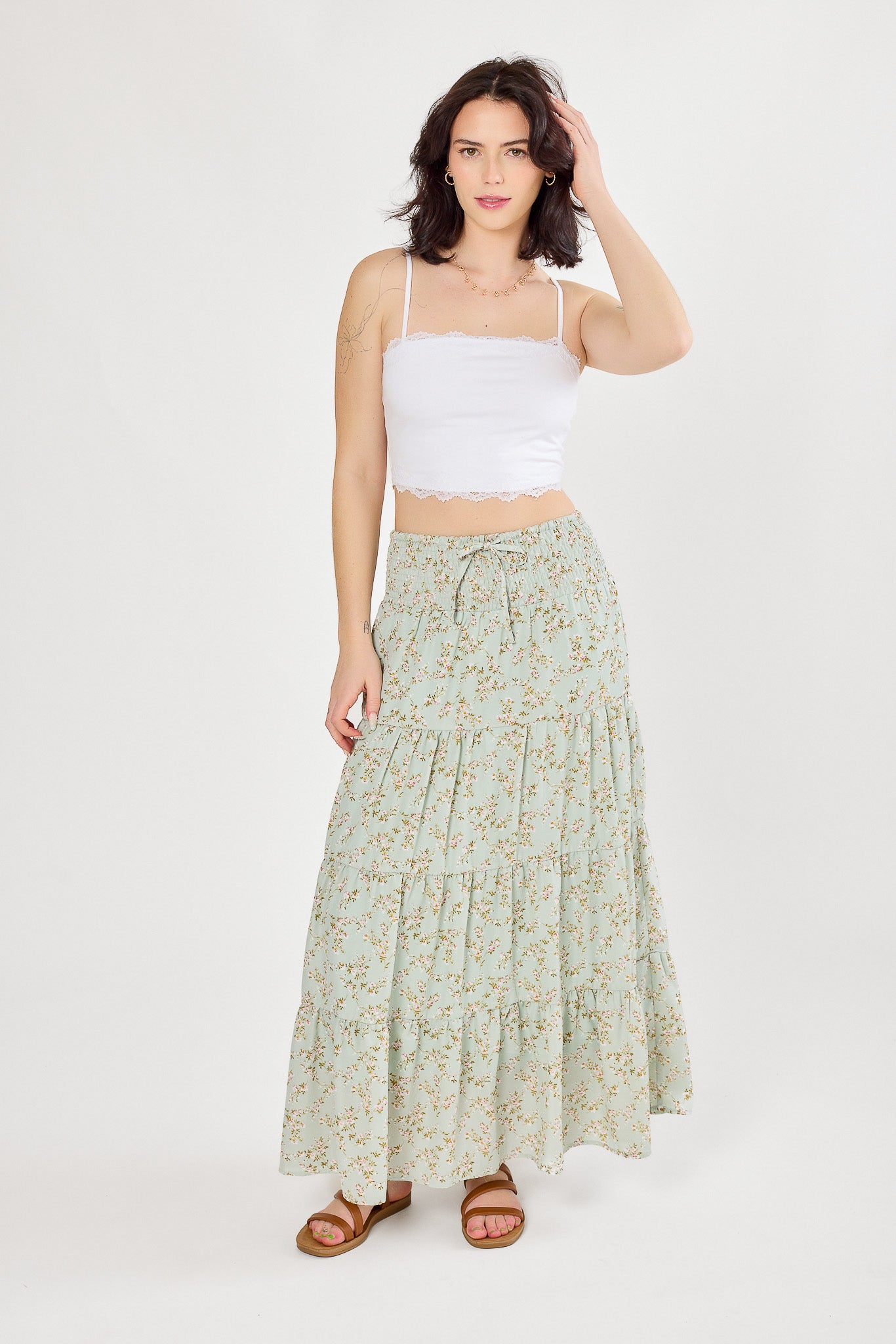 Ditsy Print Tiered Maxi Skirt