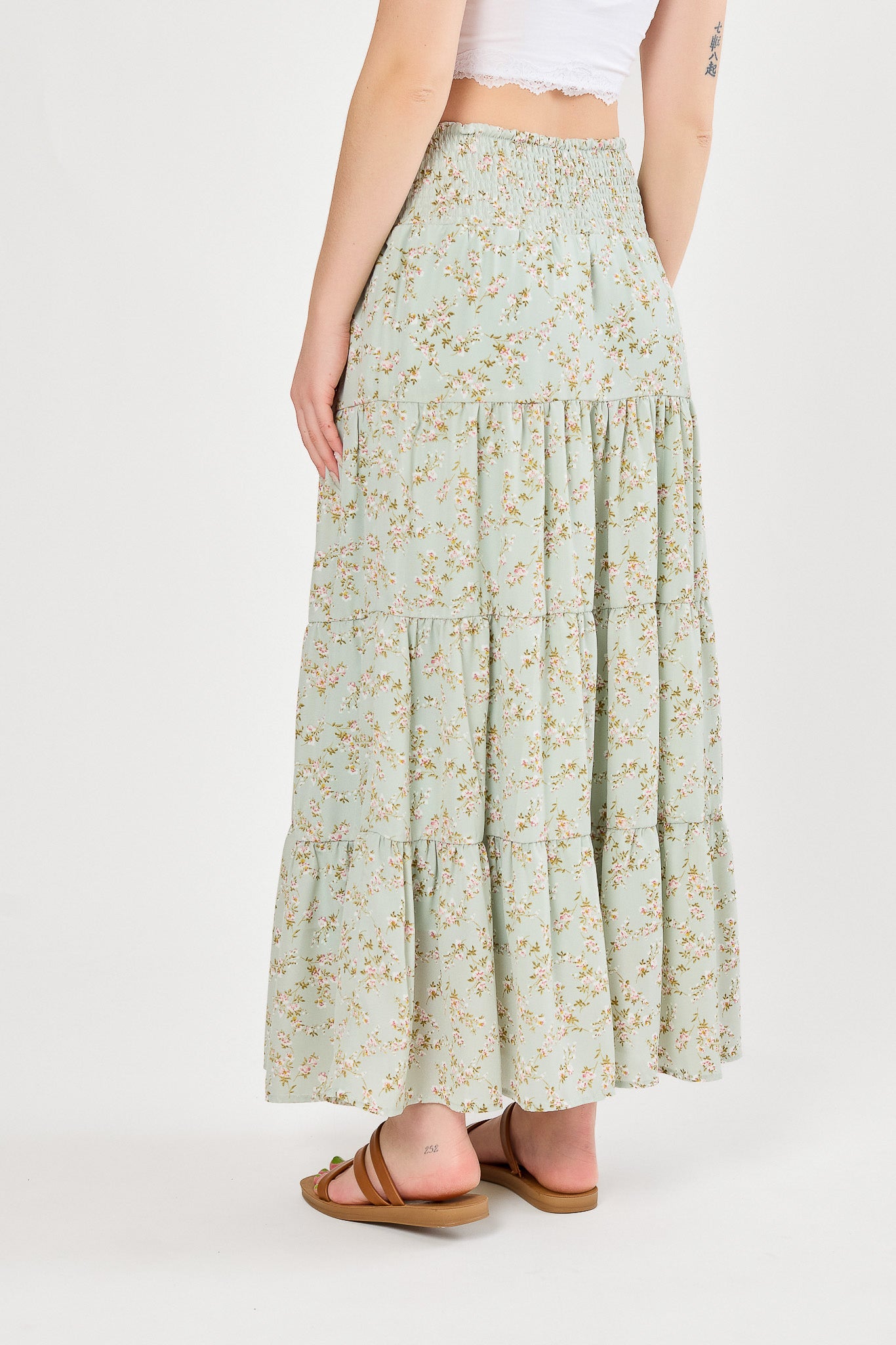 Ditsy Print Tiered Maxi Skirt