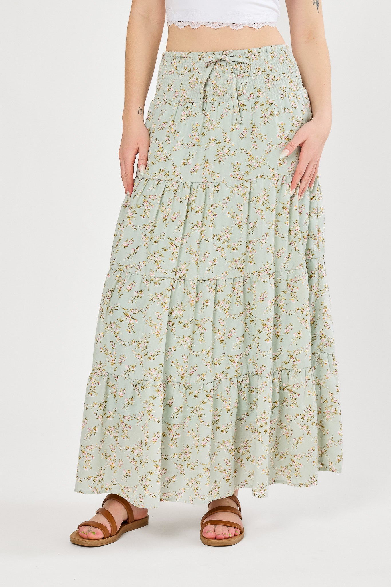 Ditsy Print Tiered Maxi Skirt