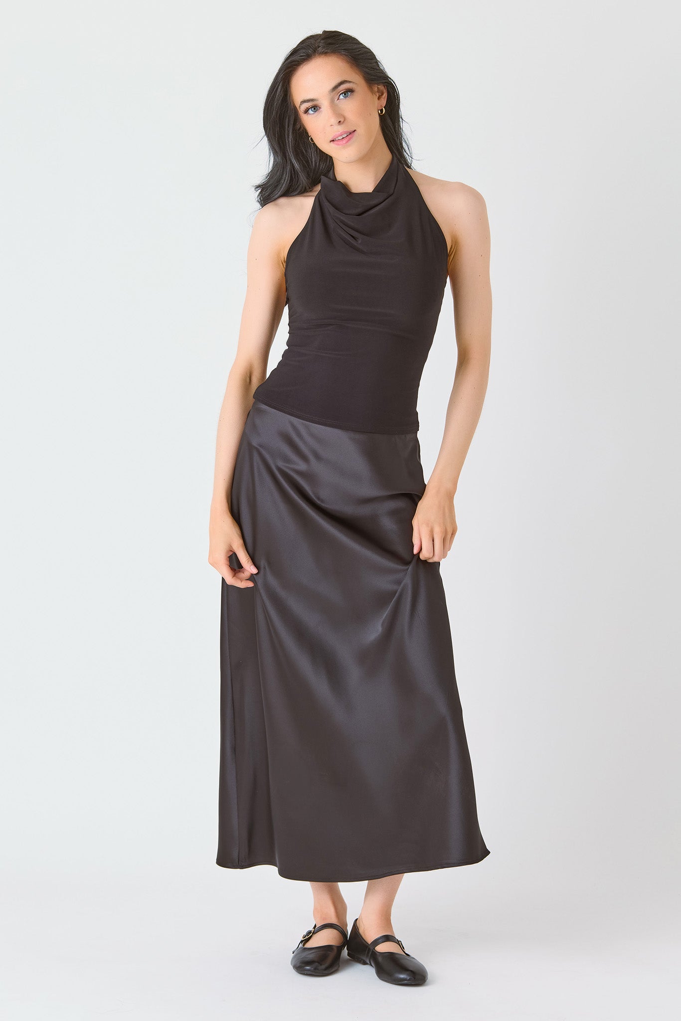 Satin Midi Slip Skirt
