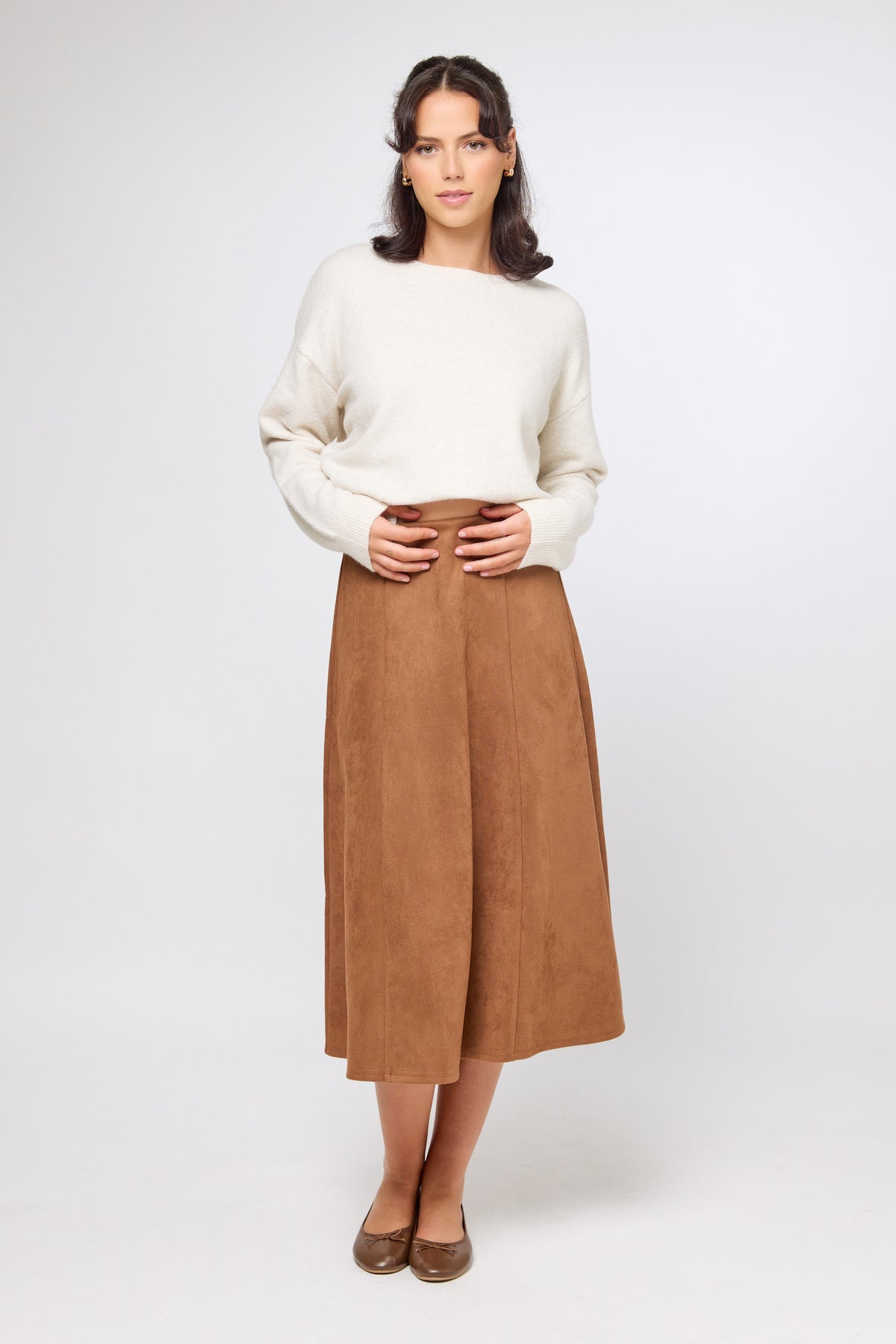 Suede Midi A-Line Skirt