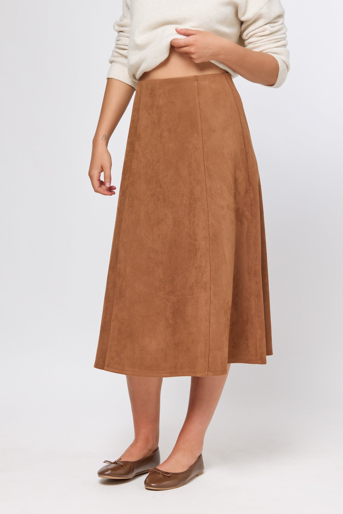 Suede Midi A-Line Skirt