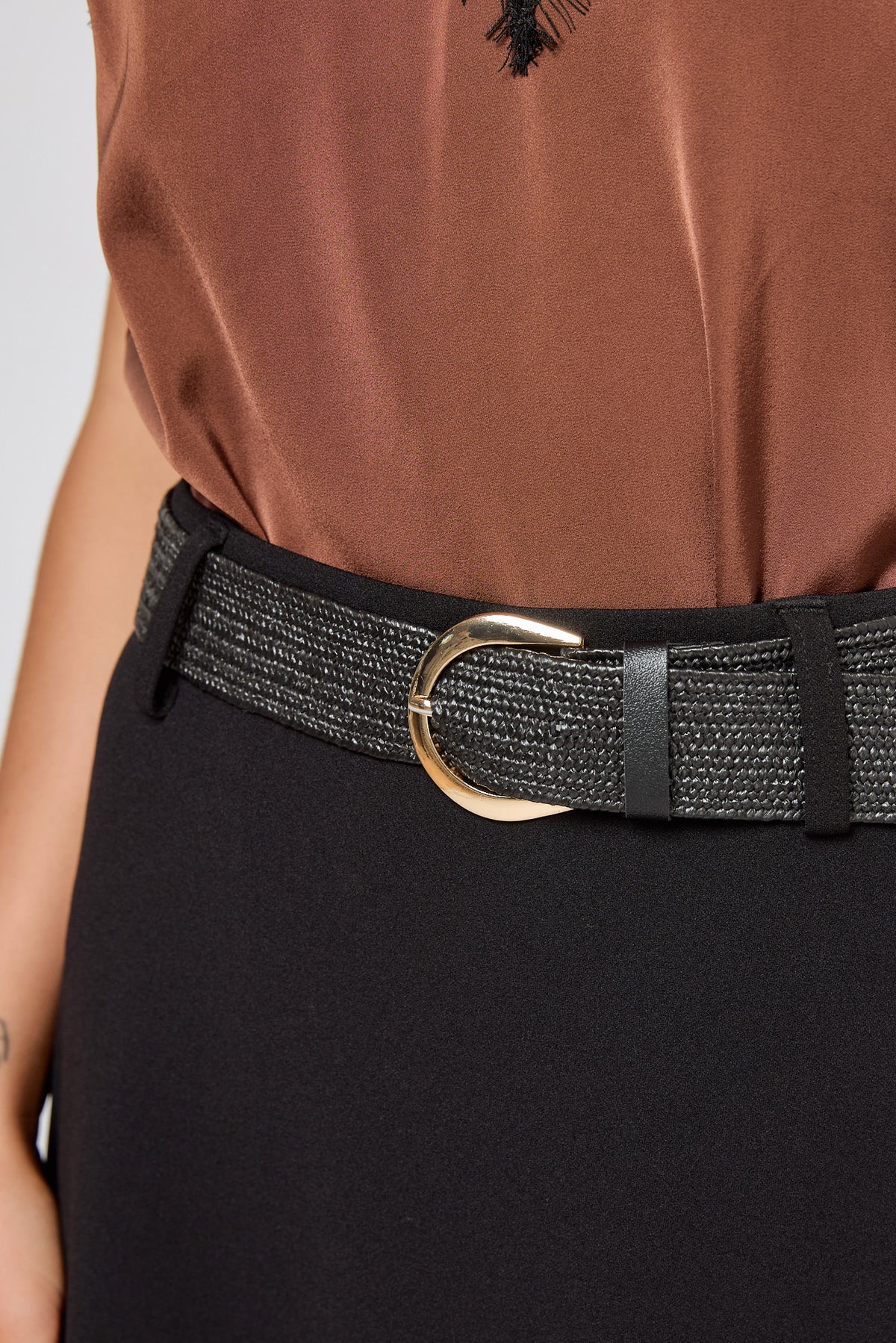 Knit Crepe Midi Skirt with Elastic Belt