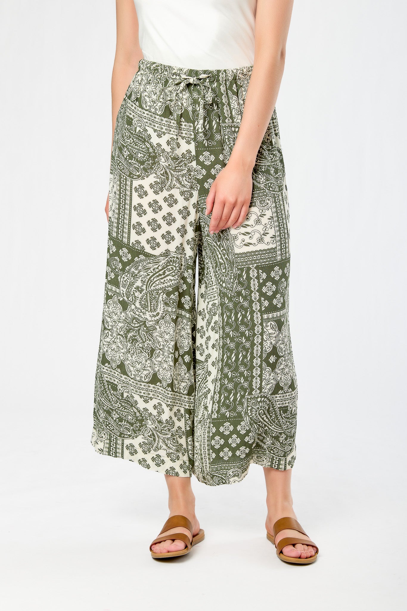Bandana Print Rayon Gauze Wide-Leg Culotte