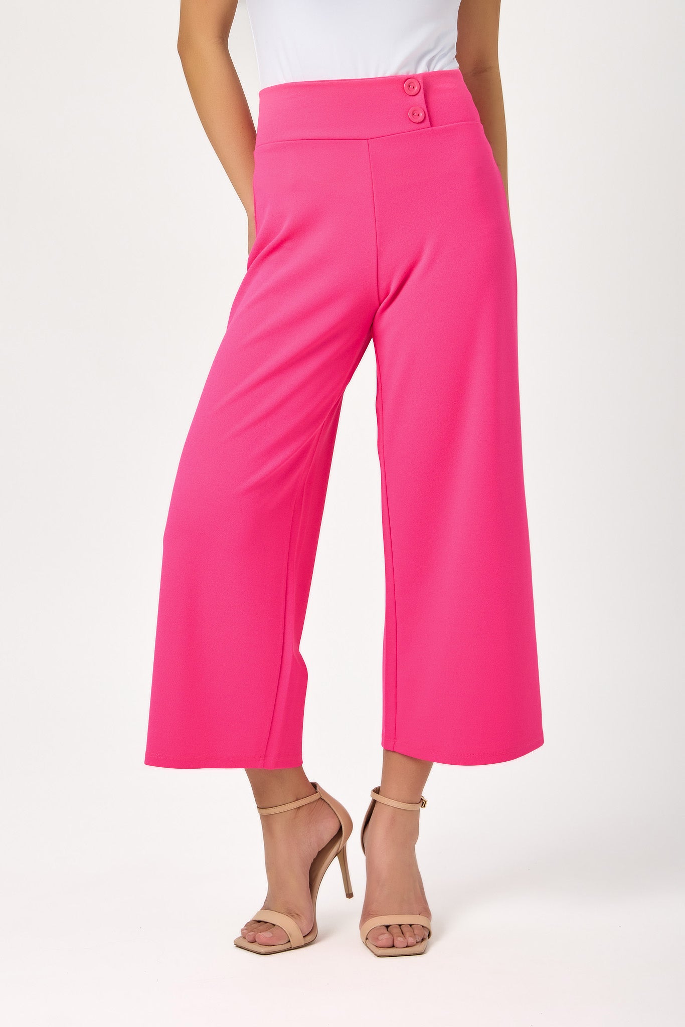Stretch Crepe Cropped Pant with Double-Button Detail (23" Inseam)