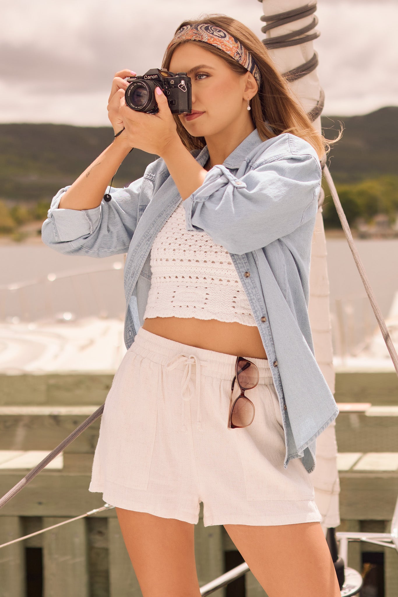 Shorts en lin-viscose avec poches plaquées