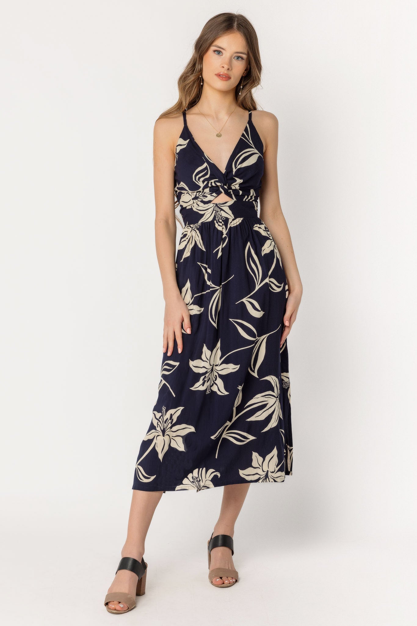 Lily Spaghetti Strap Midi Dress with Cut Out