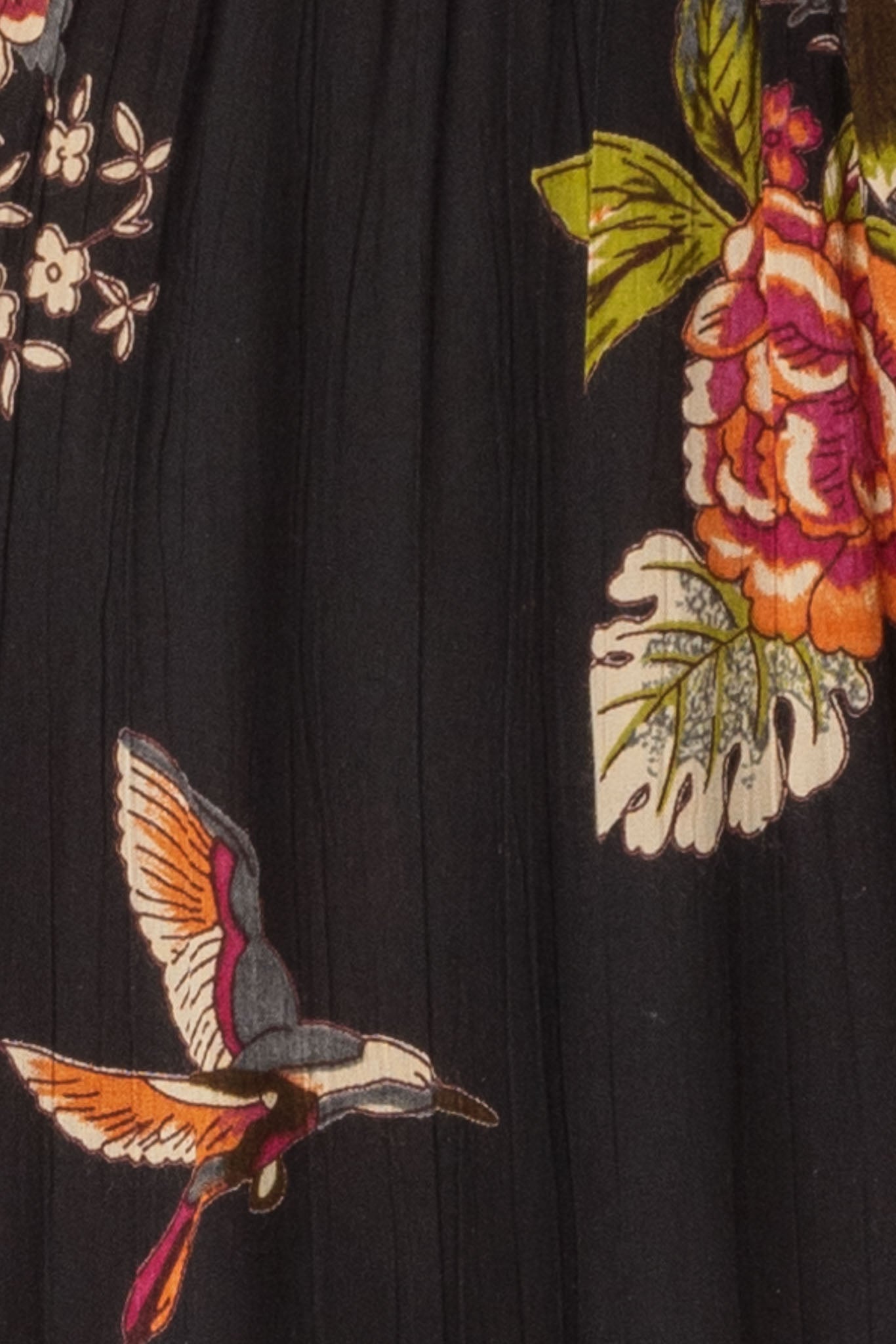 Robe smockée à fleurs/oiseaux avec dos lacé