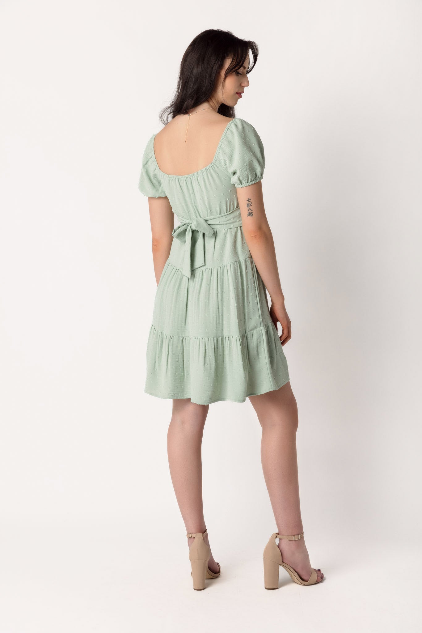 Airflow Swiss Dot Peasant Dress with Tie-Back