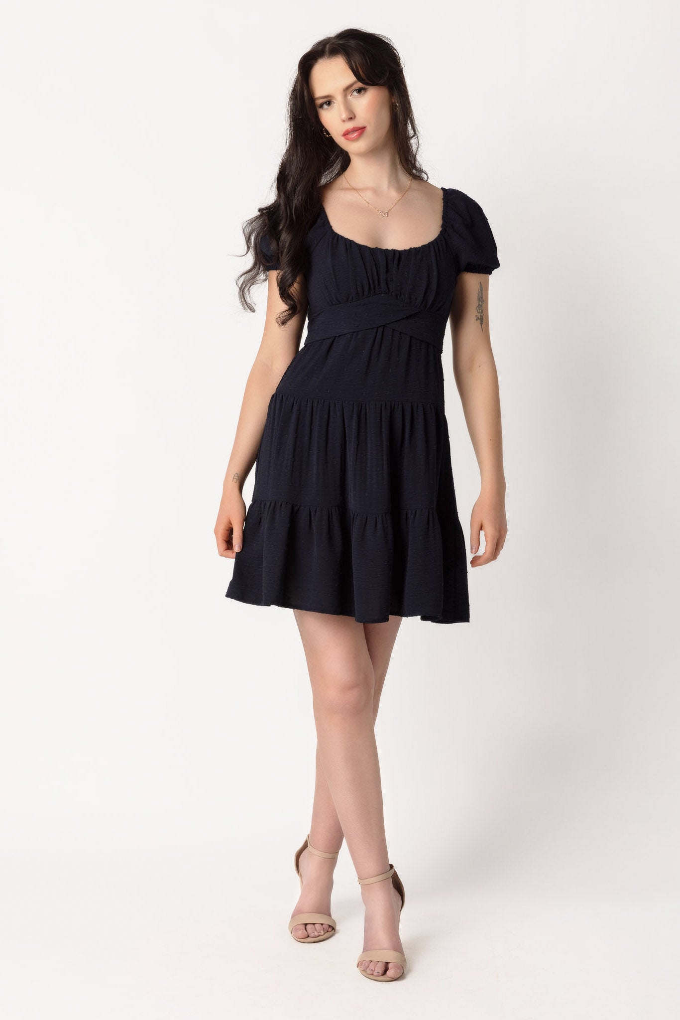 Airflow Swiss Dot Peasant Dress with Tie-Back