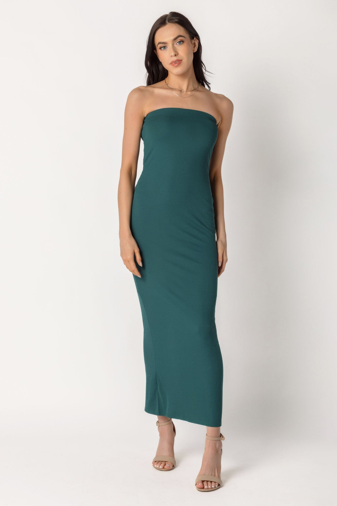 Rib Double Layer Strapless Maxi Dress