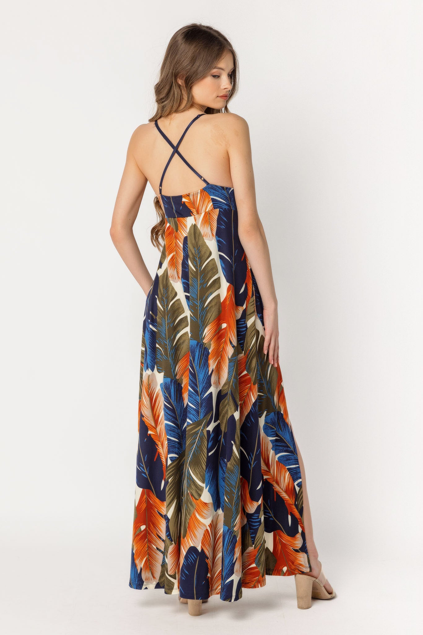 Feather Print Maxi Dress with Shorts