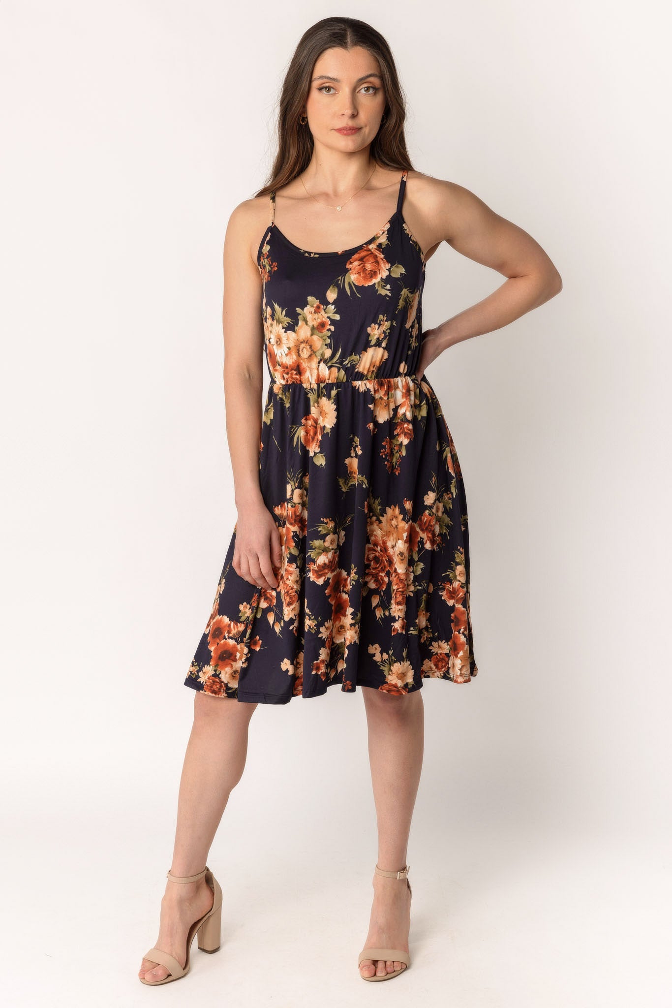 Floral Brushed Midi Dress with Elastic Waist