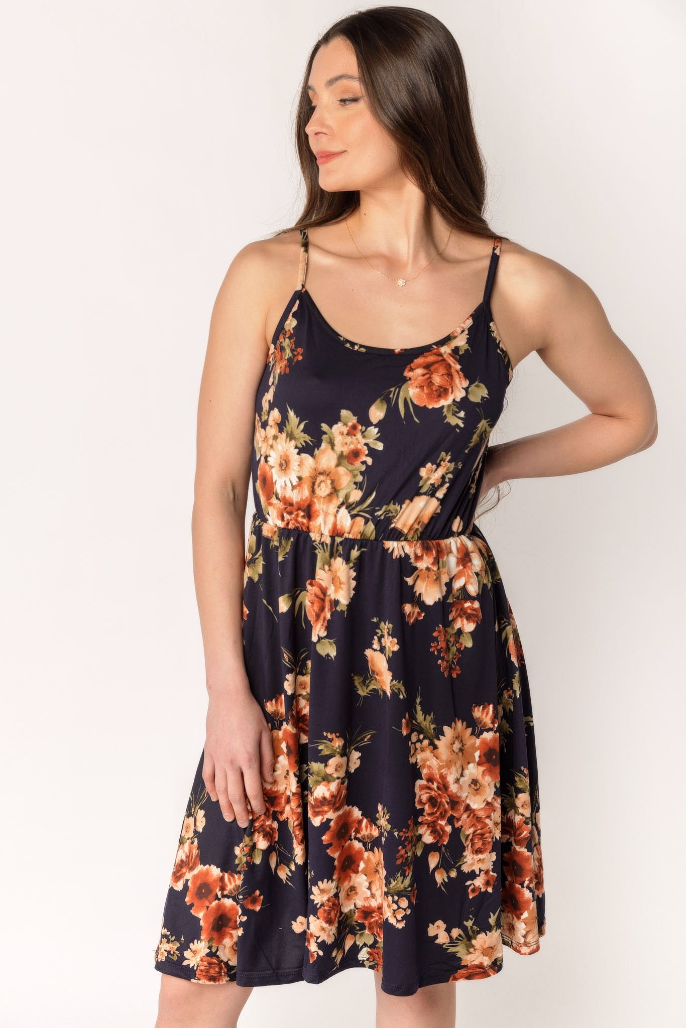 Floral Brushed Midi Dress with Elastic Waist