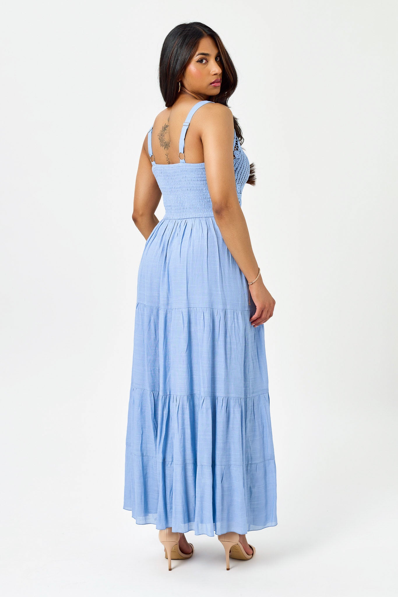 Gauze Sleeveless V-Neck Maxi Dress with Crochet Bodice