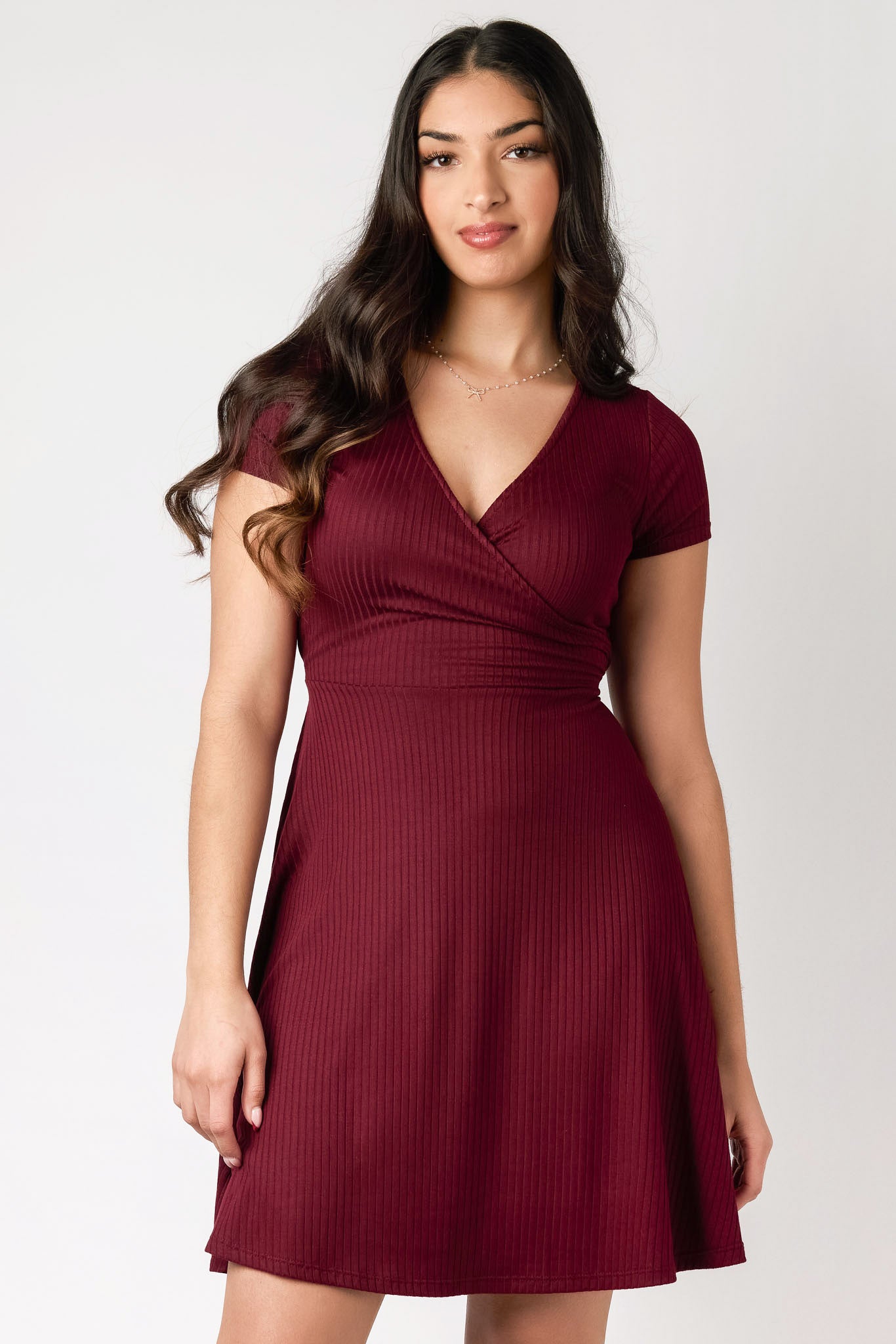 Ribbed Knit Crossover Skater Dress