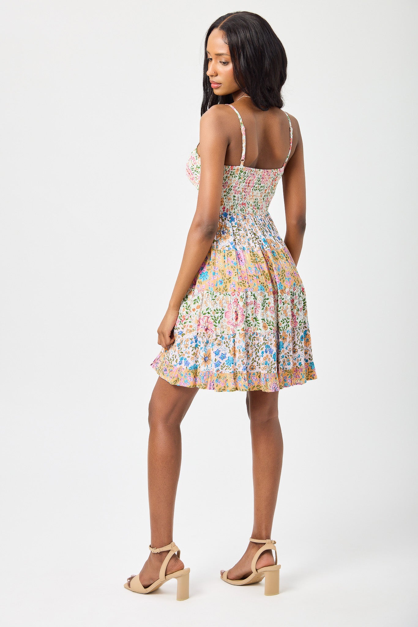 Twin Print Tiered Spaghetti‑Strap Mini Dress