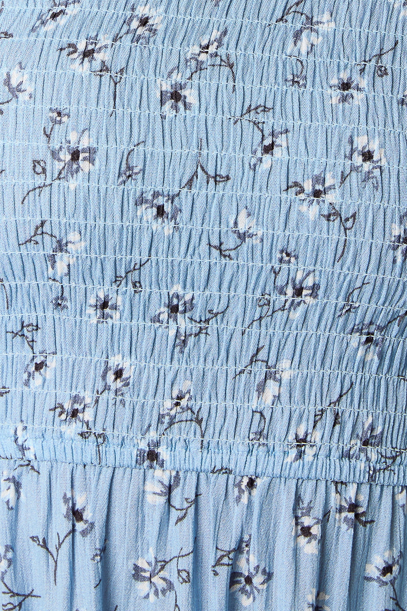 Dusty Blue Floral Smocked Off-Shoulder Dress
