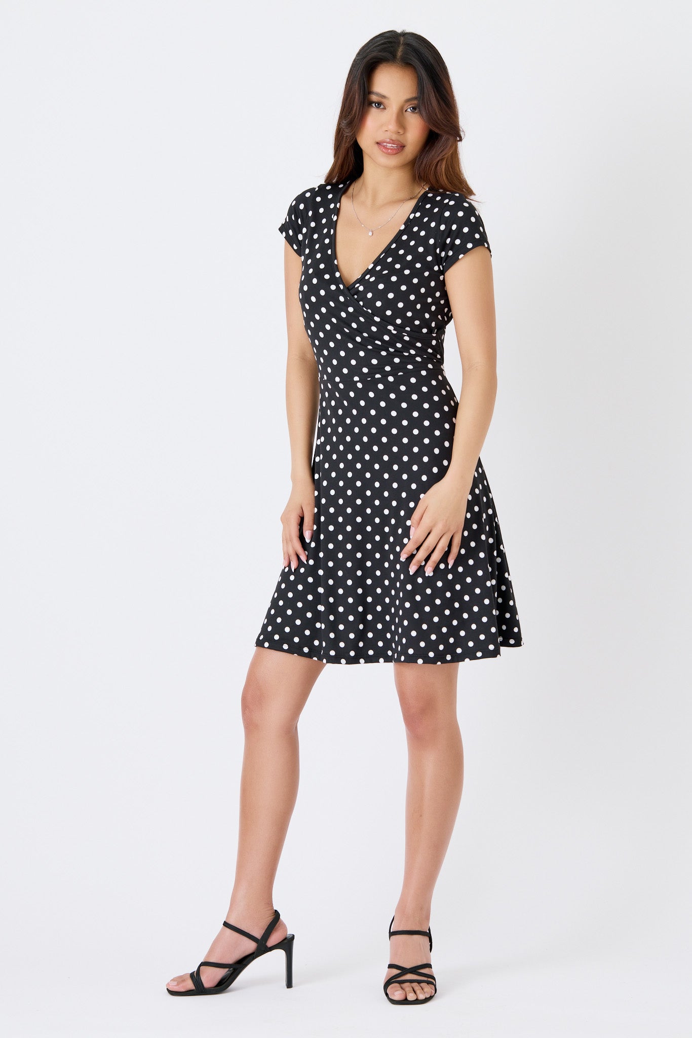 Polka Dot Brushed Crossover Cap Sleeve Dress