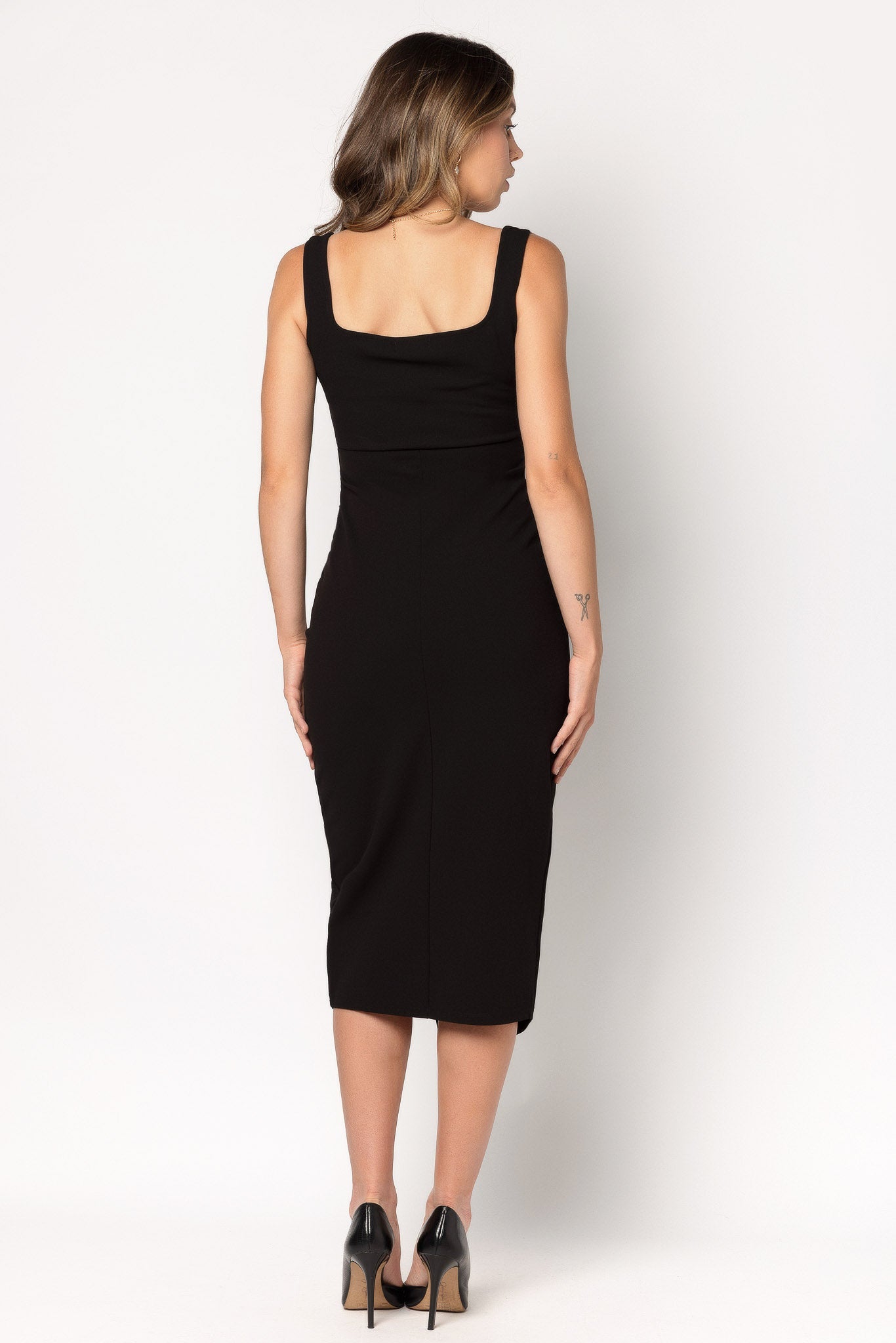 Scuba Square Neck Midi Dress with Side Slit