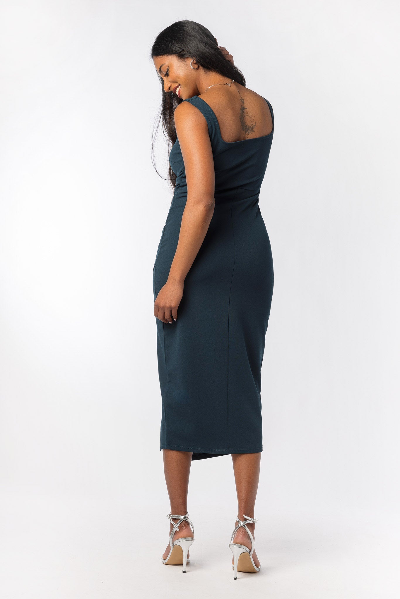 Scuba Square Neck Midi Dress with Side Slit