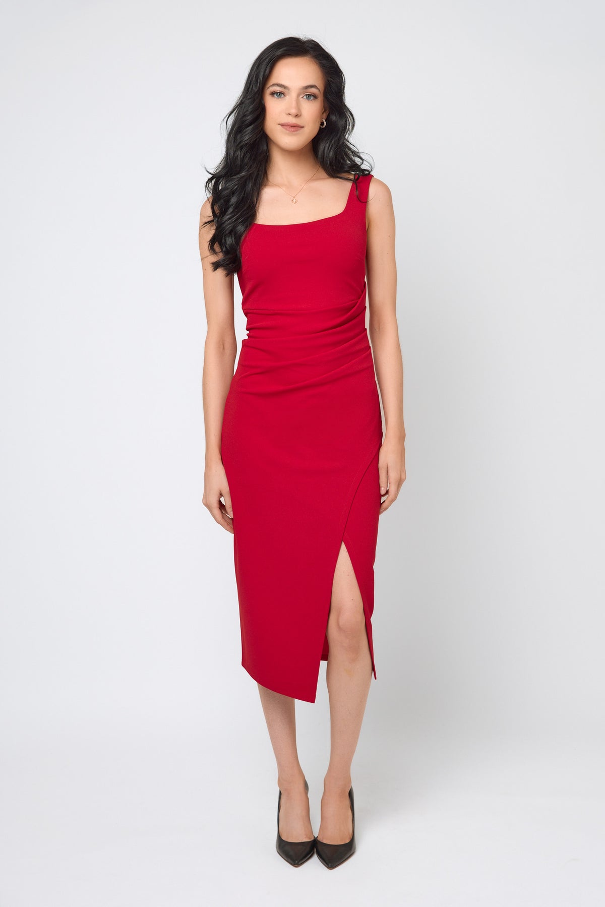 Square Neck Midi Dress with Side Slit