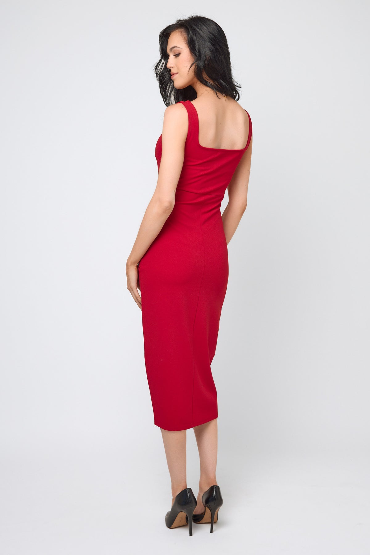 Square Neck Midi Dress with Side Slit