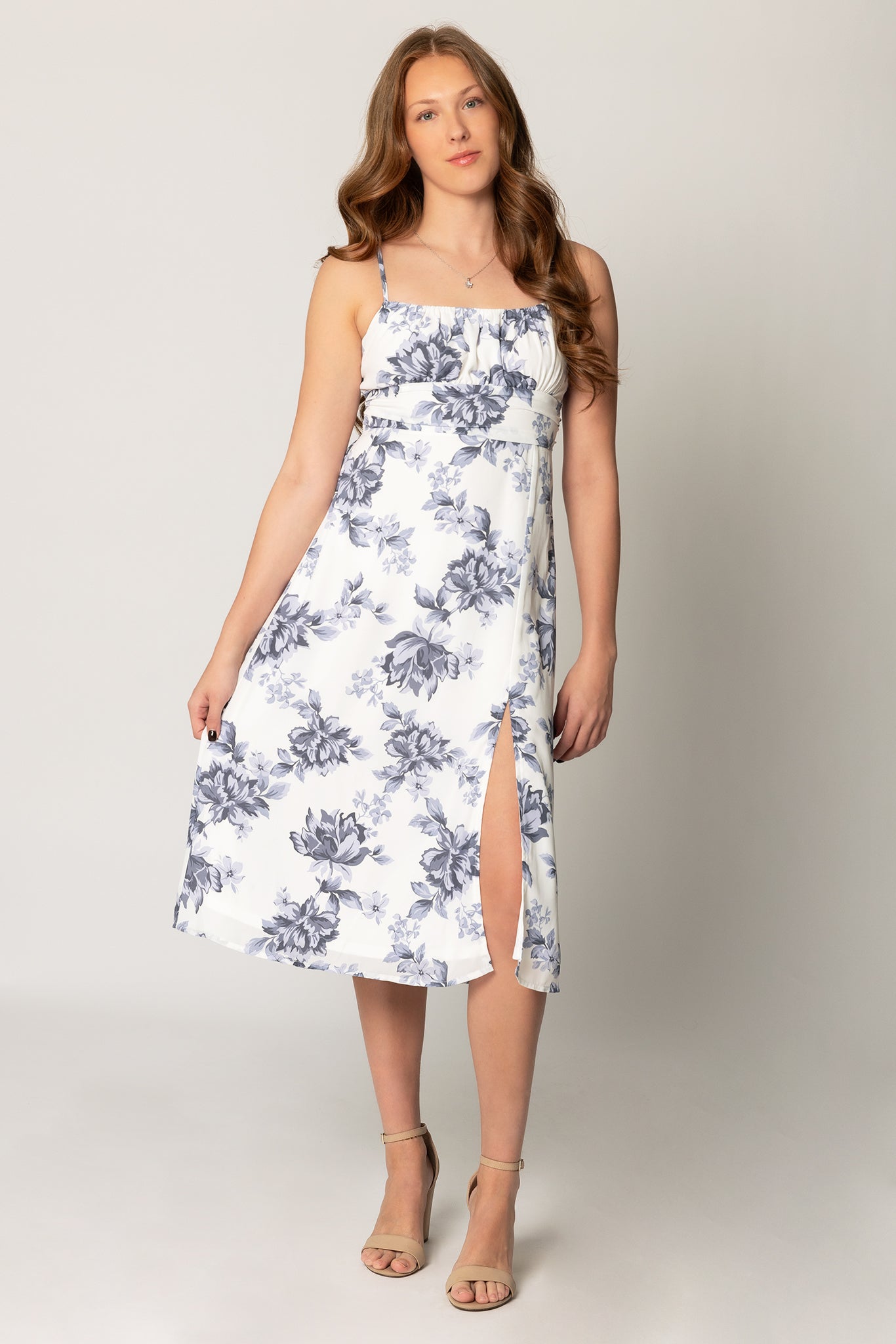 Floral Spaghetti Strap Midi Dress with Tie-Back