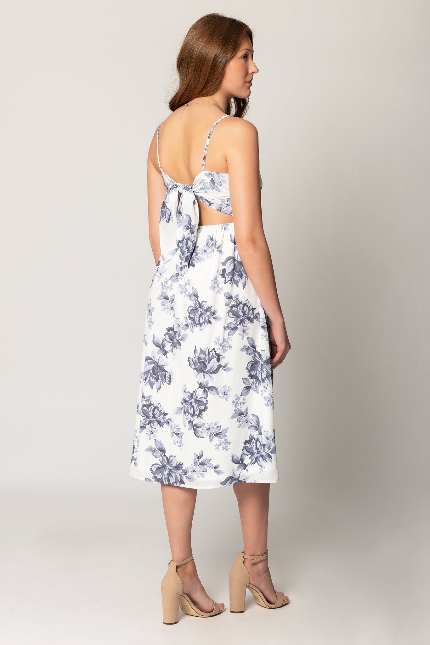 Floral Spaghetti Strap Midi Dress with Tie-Back