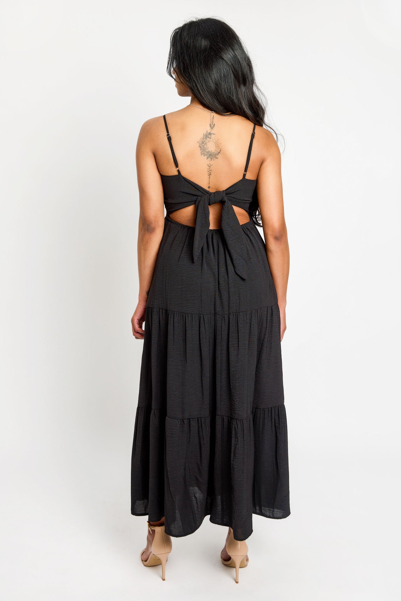 Airflow Sleeveless Tie-Back Tiered Midi Dress