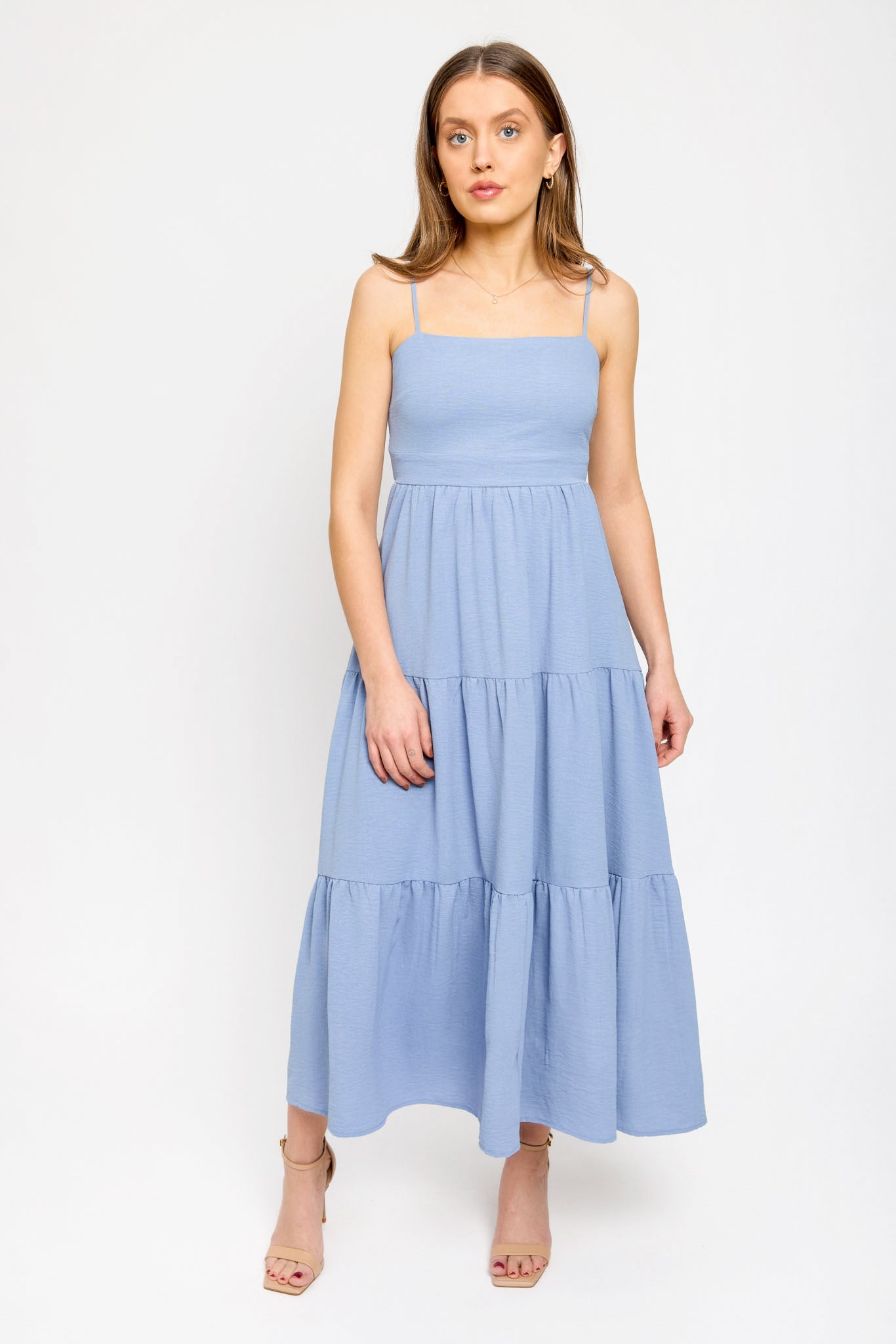 Airflow Sleeveless Tie-Back Tiered Midi Dress