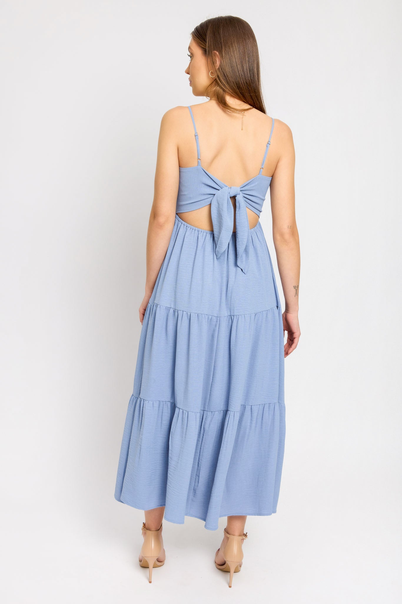 Airflow Sleeveless Tie-Back Tiered Midi Dress