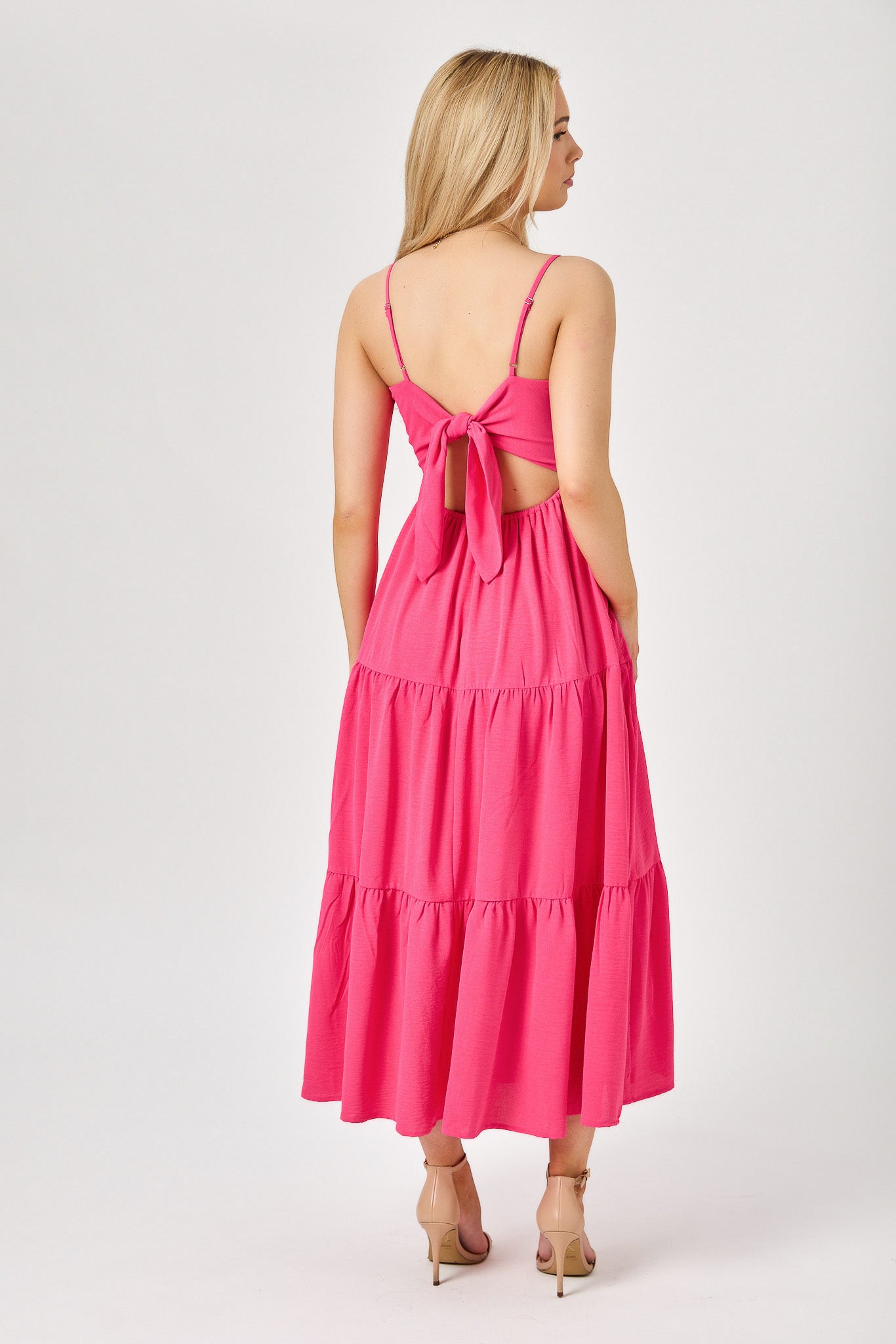 Airflow Sleeveless Tie-Back Tiered Midi Dress