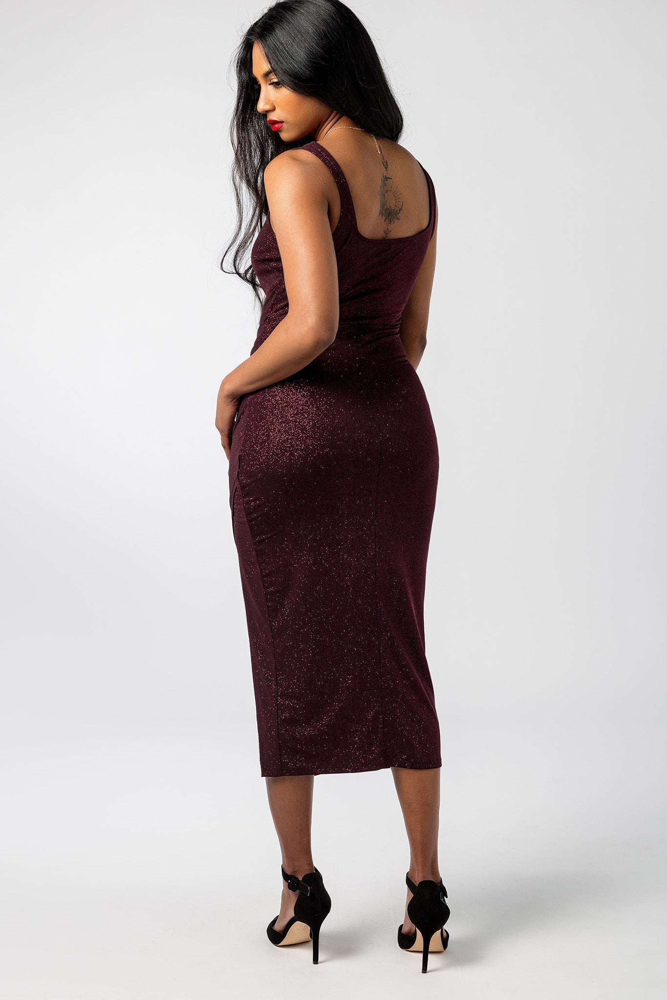 Shimmer Square Neck Midi Dress