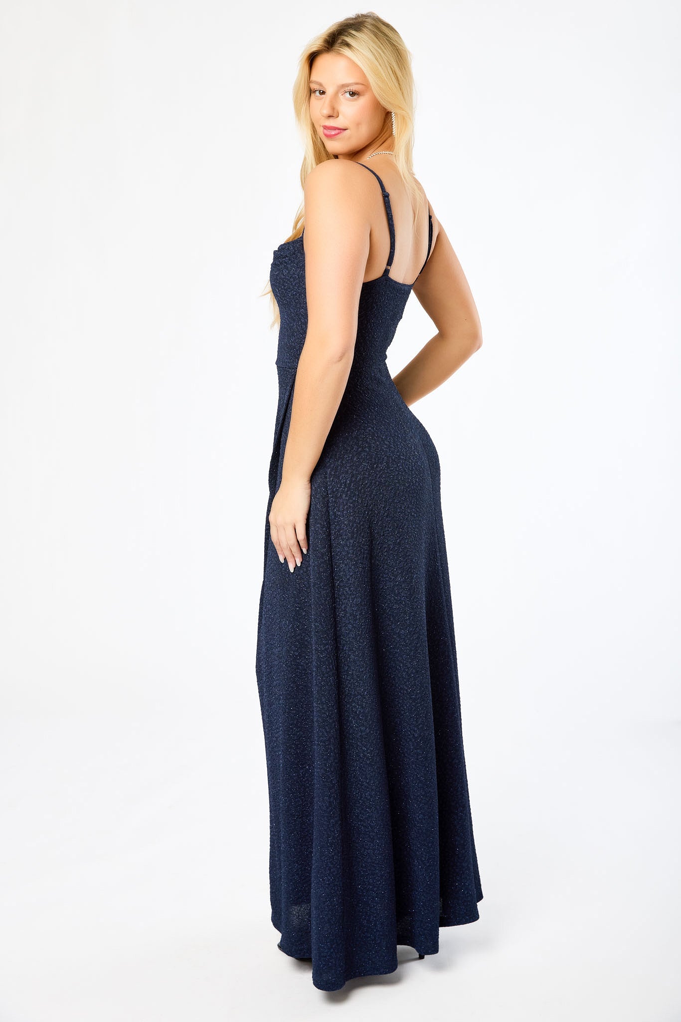 Cowl-Neck Maxi Glitter Dress