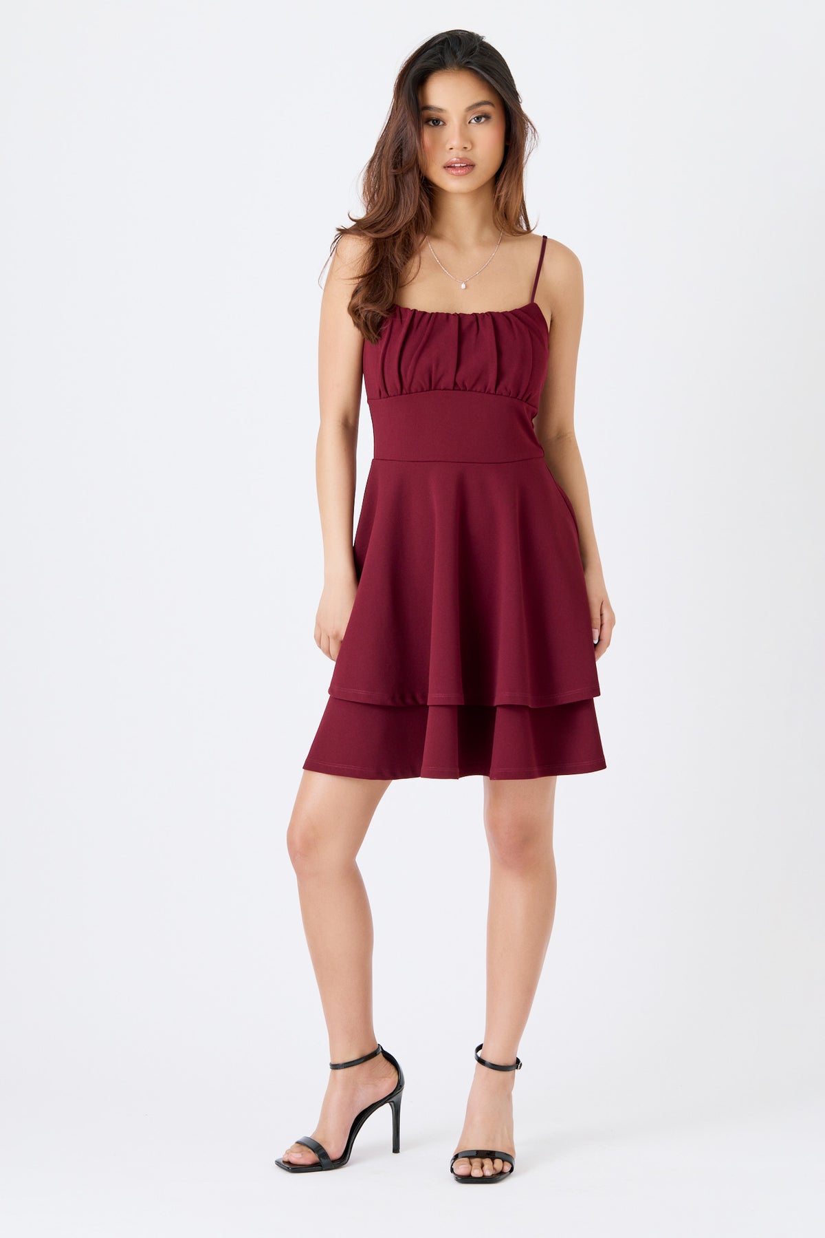 Stretch Crepe Spaghetti-Strap Skater Dress