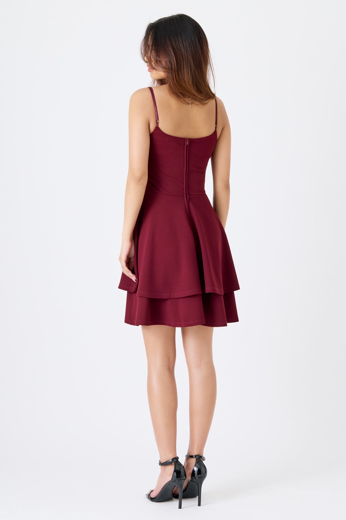 Stretch Crepe Spaghetti-Strap Skater Dress