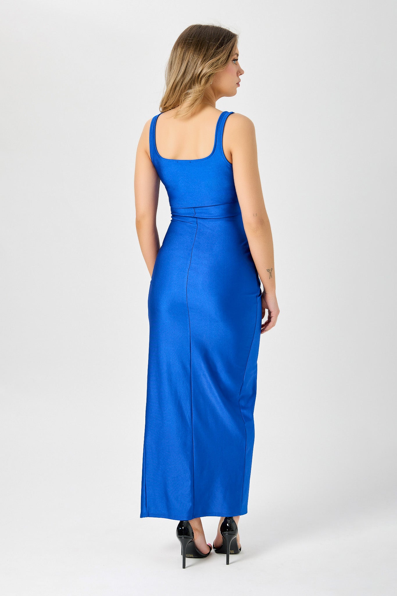 Satin Square-Neck Maxi Dress with Side Slit Eclipse Satin Square-Neck Maxi Dress with Side Slit Eclipse
