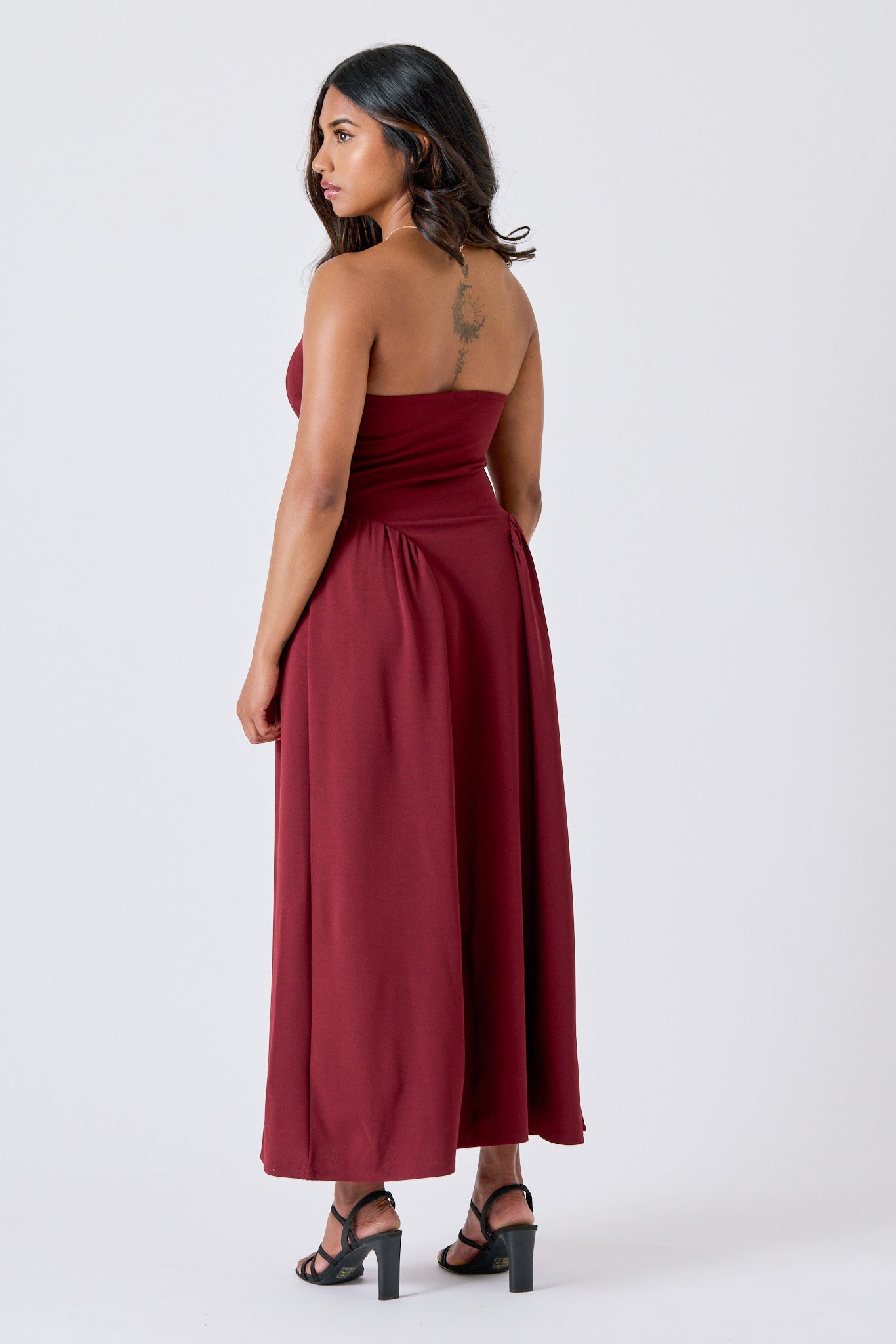 Stretch Crepe Strapless Midi Dress with Side Slit &amp; Structured Cups