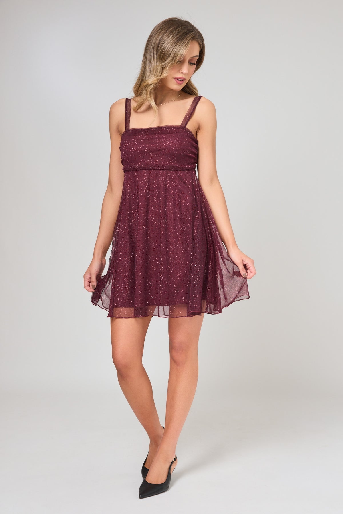 Glitter Mesh Skater Dress