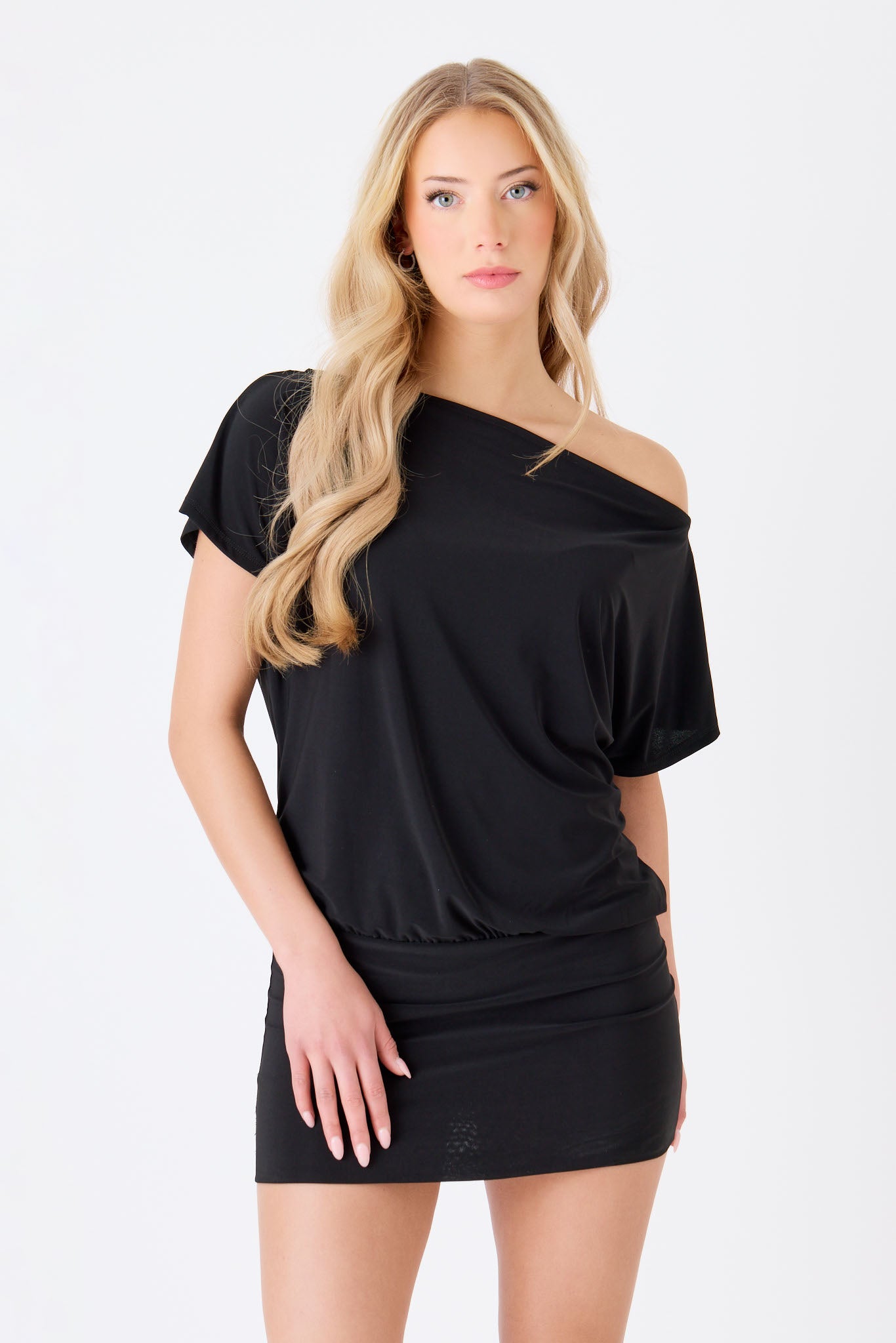 Off-The-Shoulder Dress with Banded Bottom