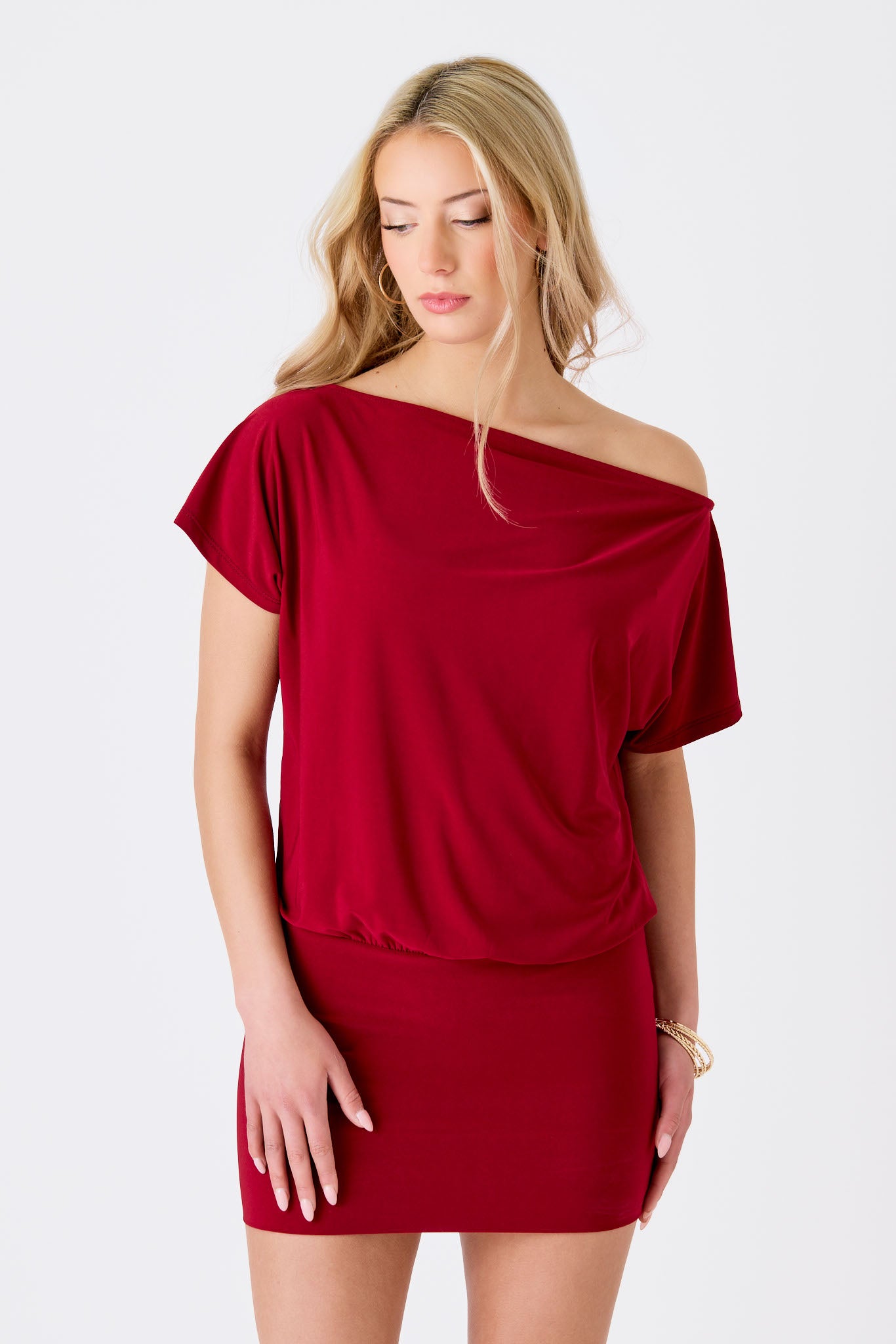 Off-The-Shoulder Dress with Banded Bottom