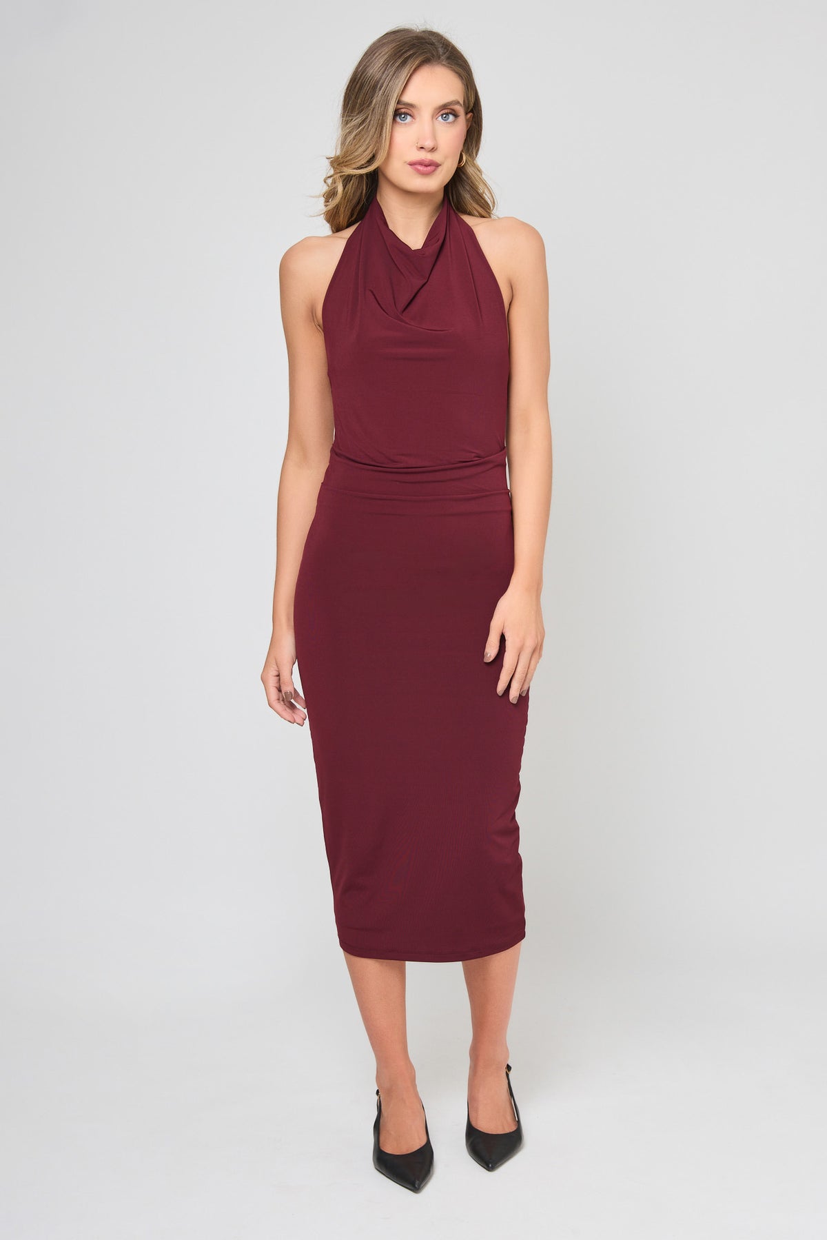ITY High Cowl Halter Midi Dress