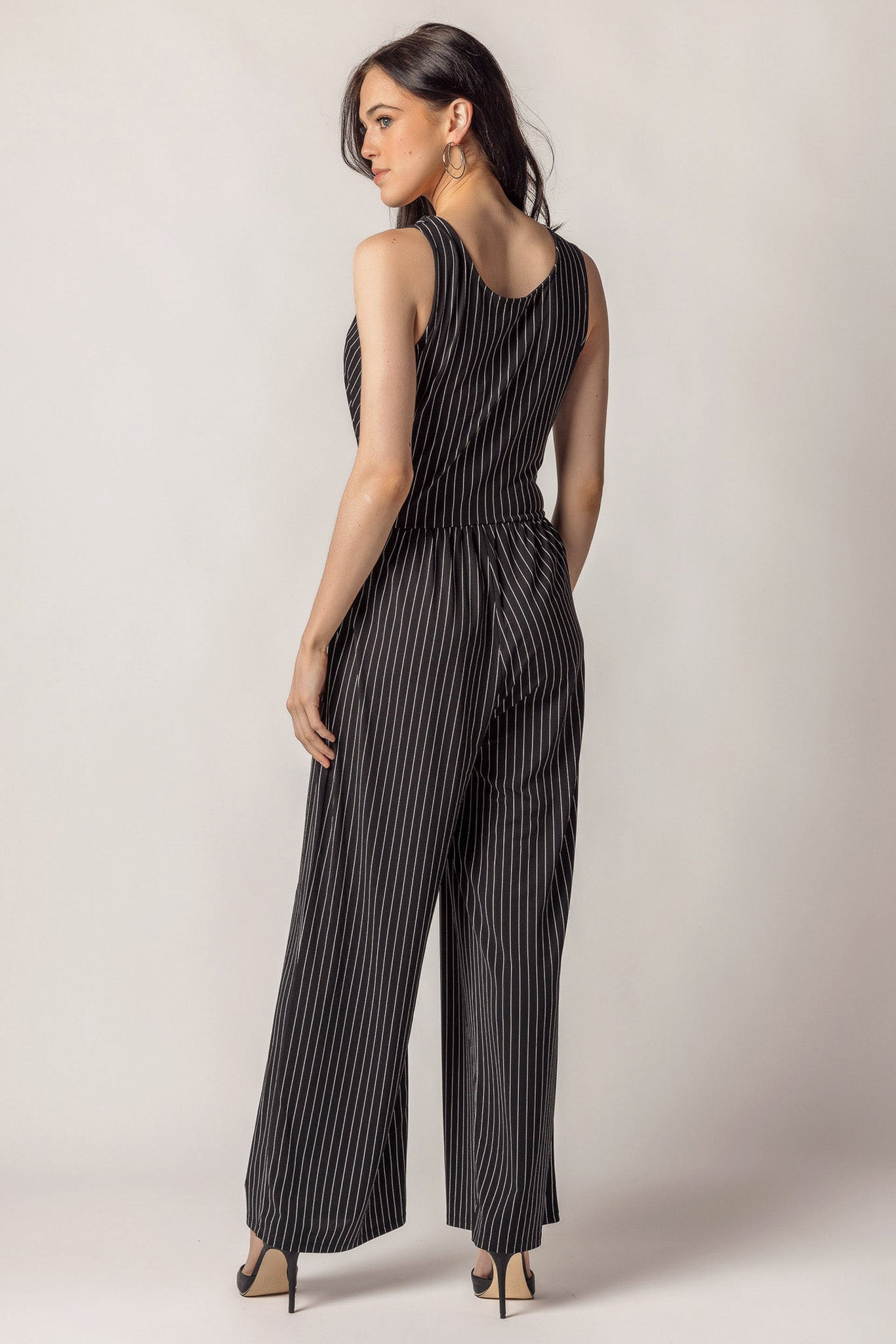 Stripe Sleeveless Jumpsuit with Pockets