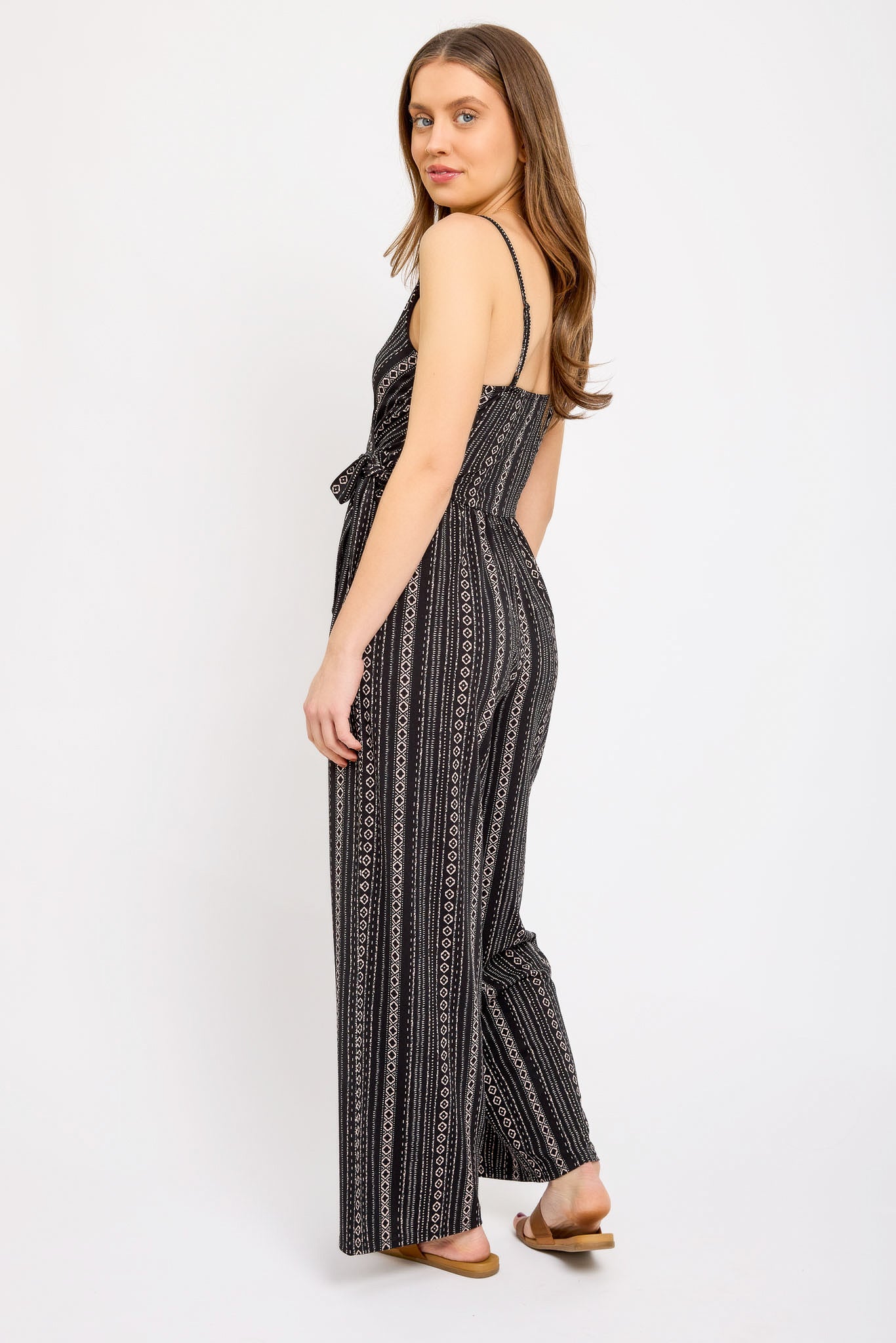 Decorative-Stripe Sleeveless Crossover Jumpsuit