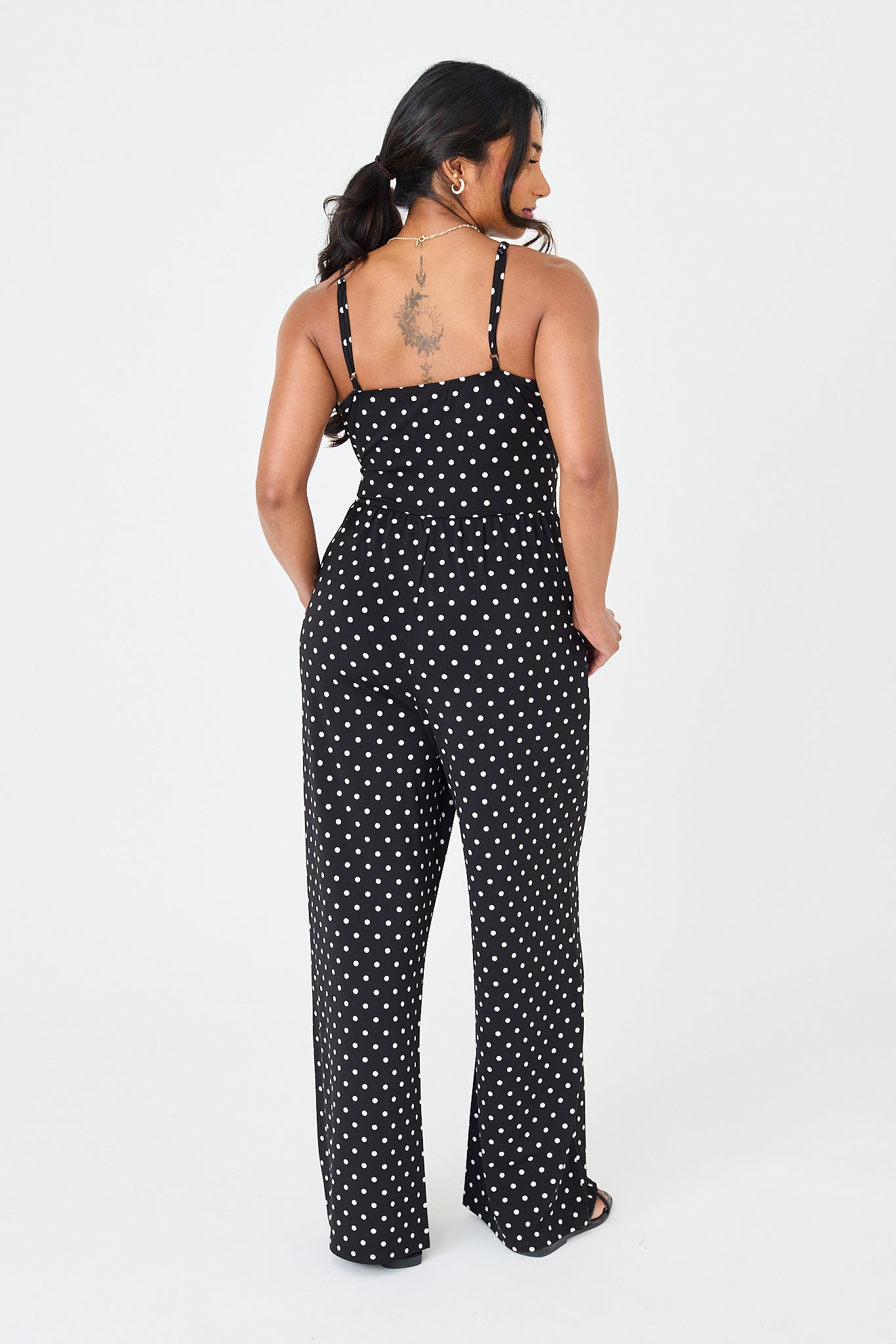 Polka Dot Crossover Side Tie Jumpsuit