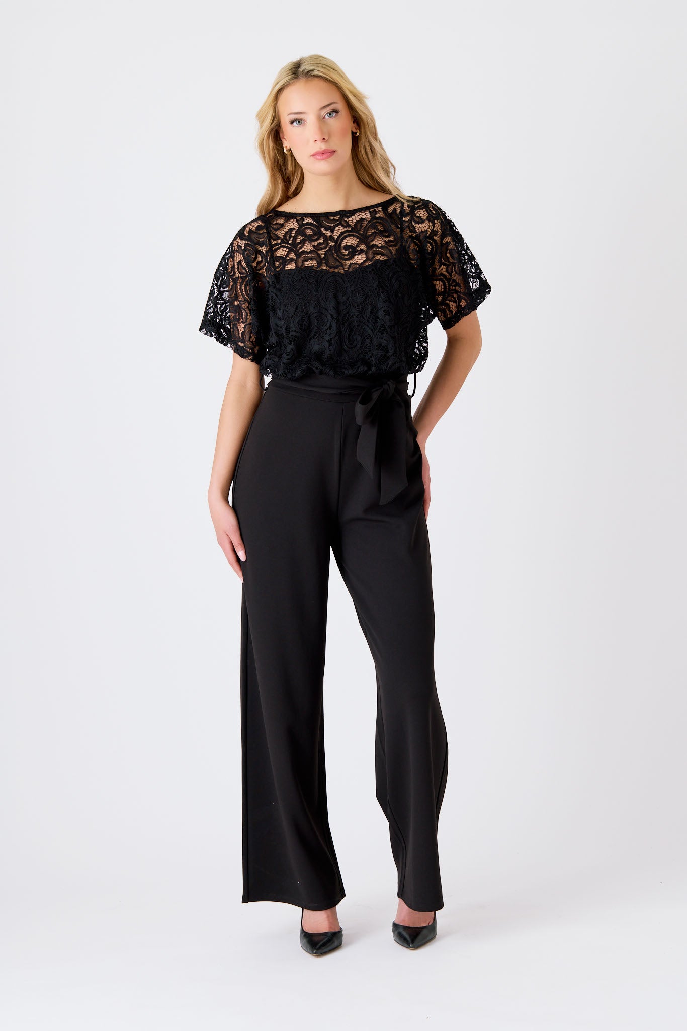 Scuba Crepe Lace Batwing Jumpsuit